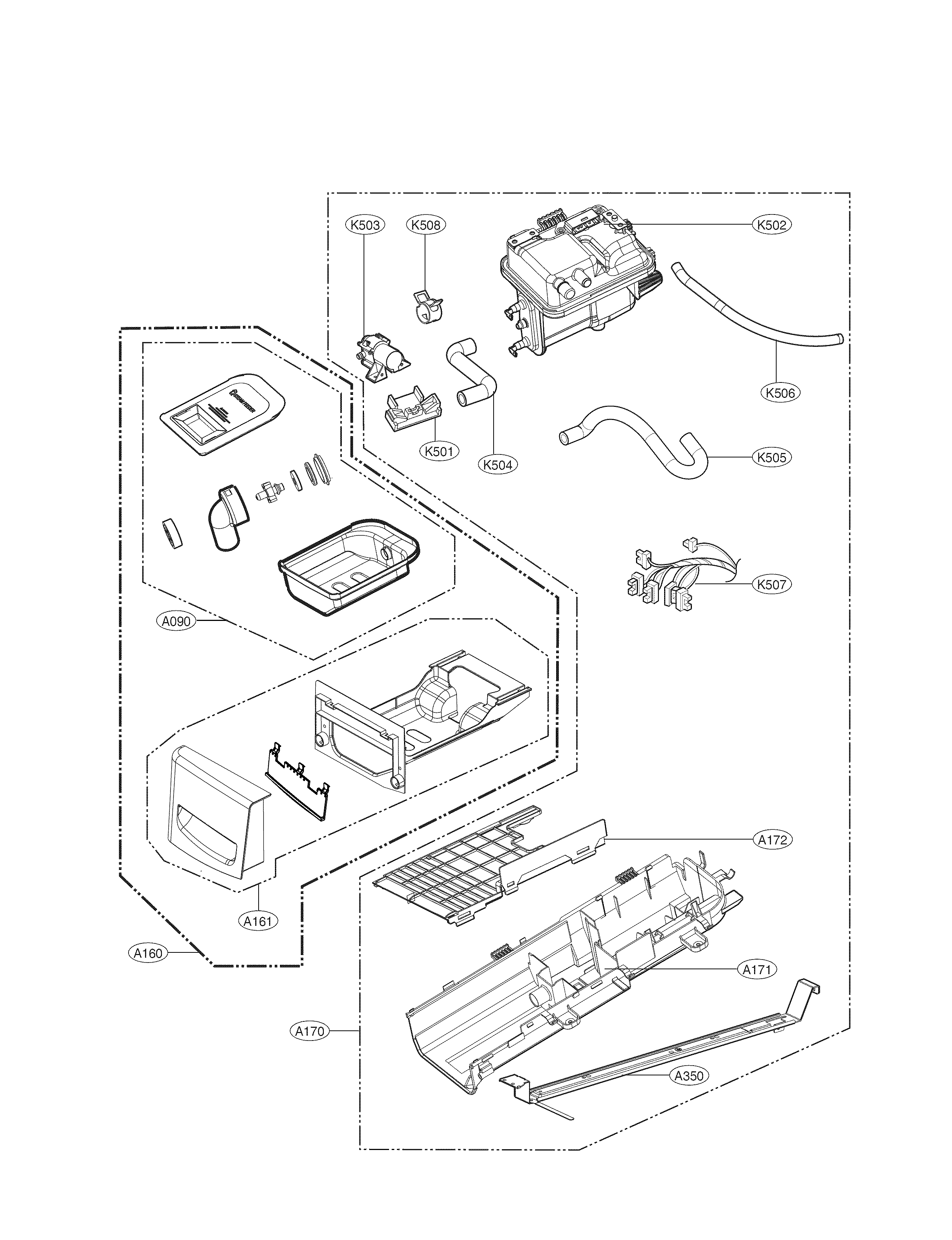 LG DLGX3571W panel drawer parts diagram