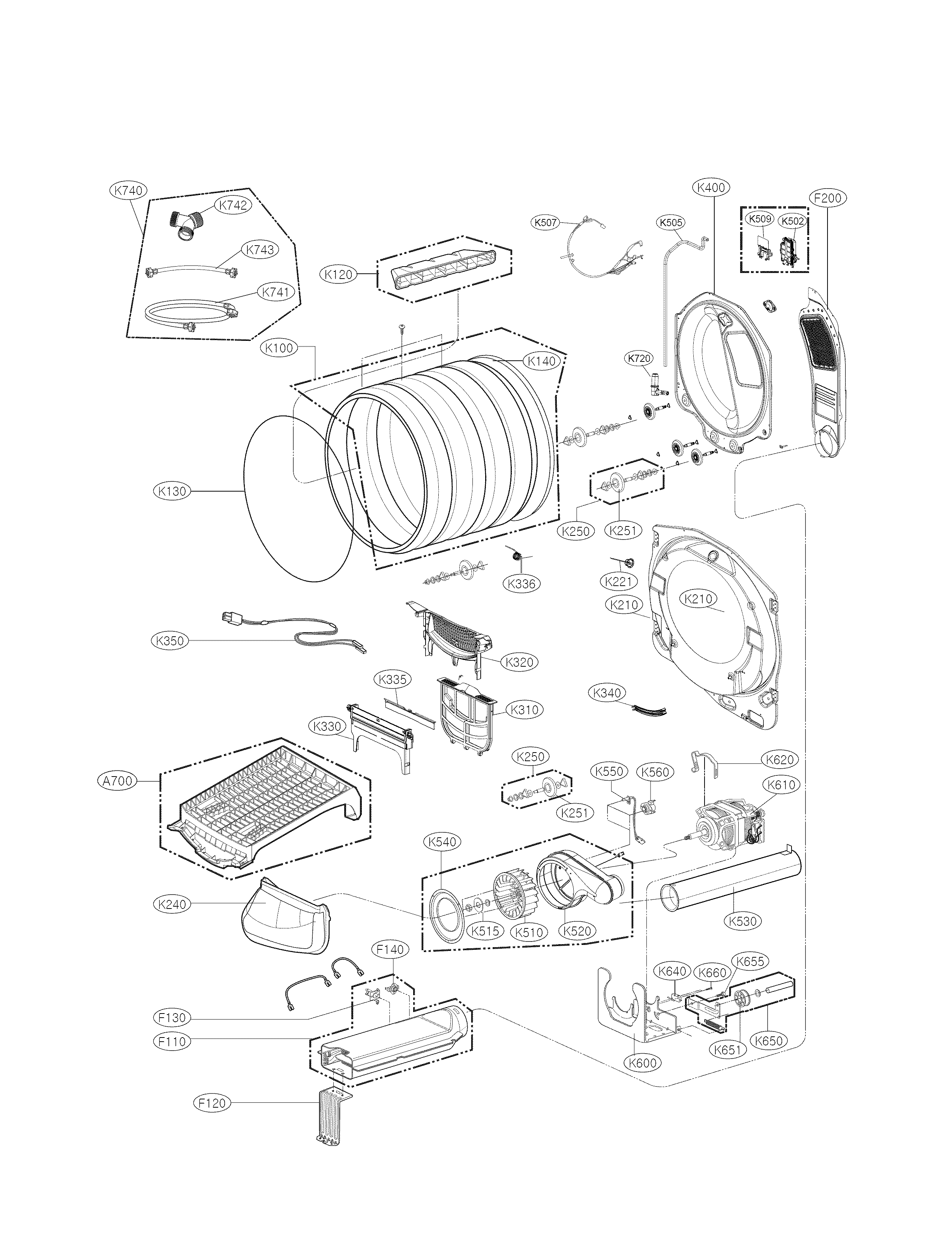 LG DLEX5000W drum parts diagram