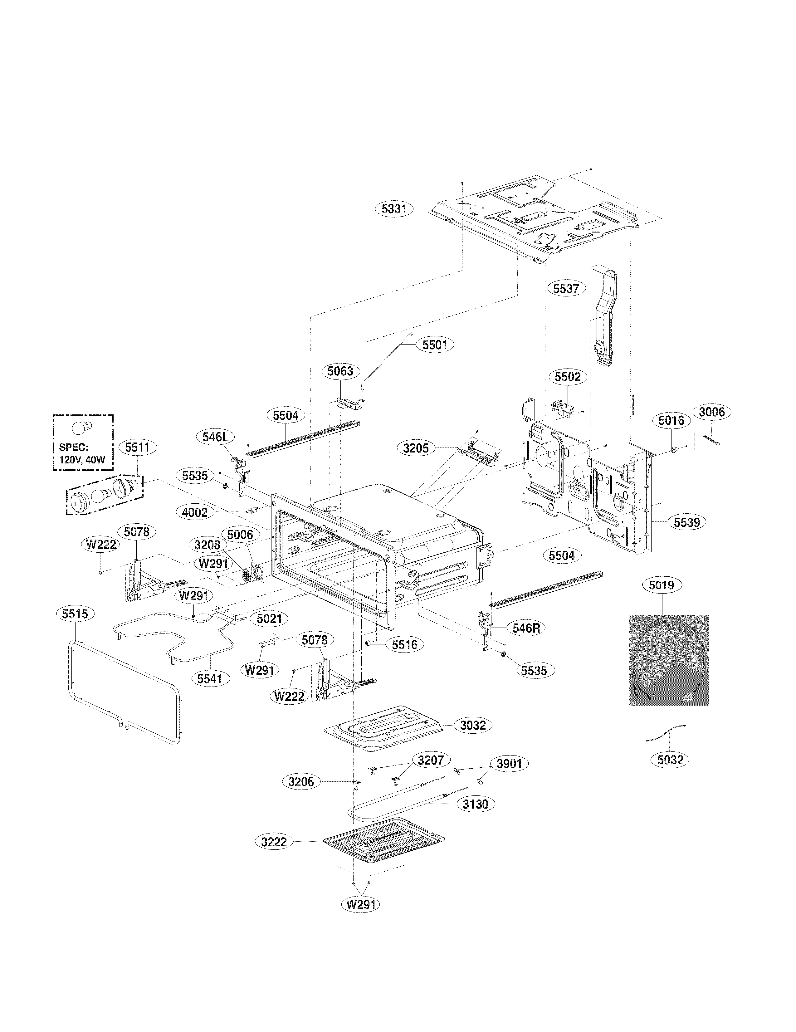 LG LDE4415BD/00 upper cavity parts diagram