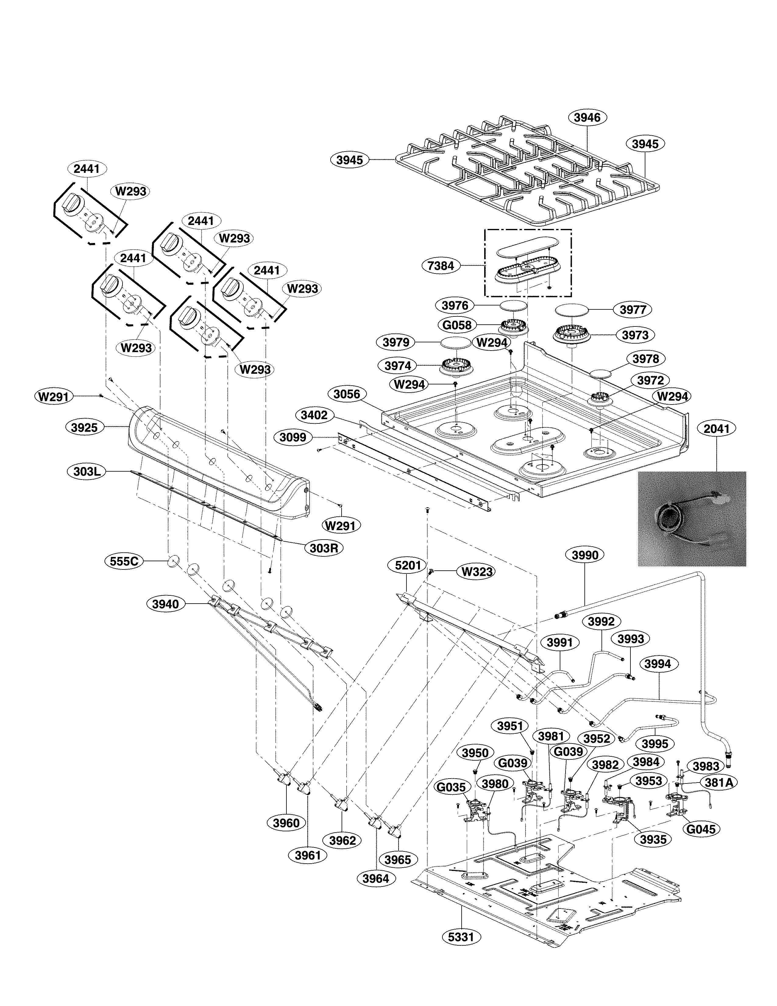 LG LDG4315BD cooktop parts diagram