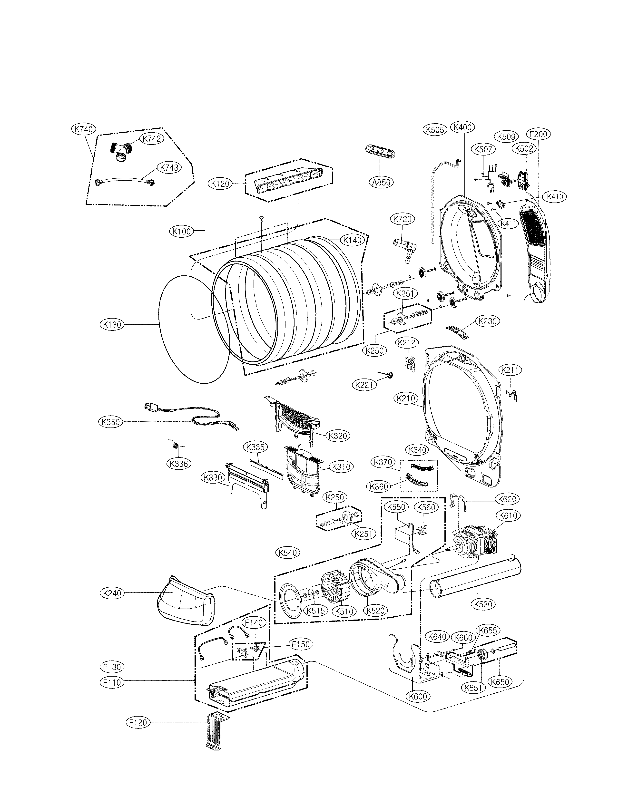 Kenmore Elite 79661552610 drum assembly parts diagram