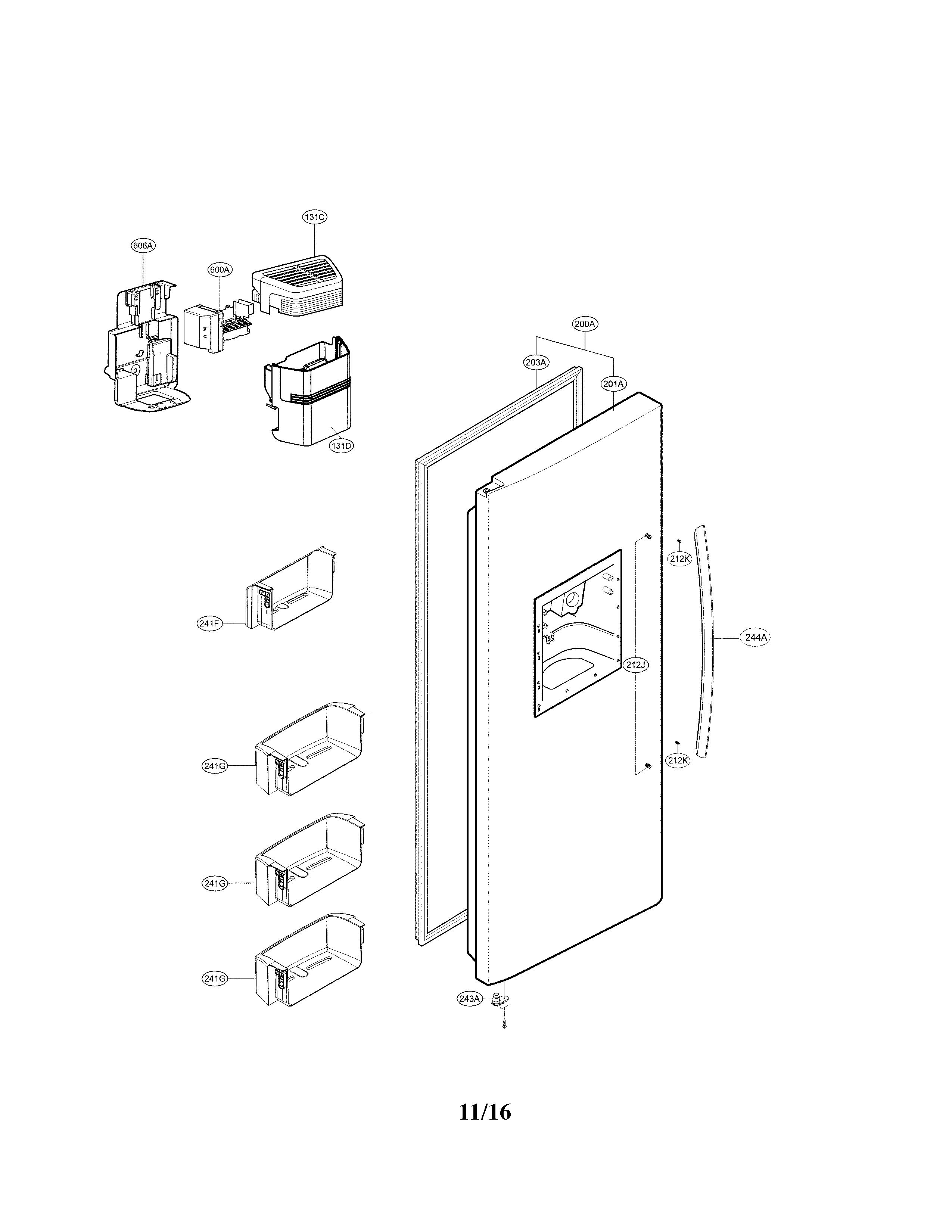 LG LSXS22423W/00 freezer door parts diagram