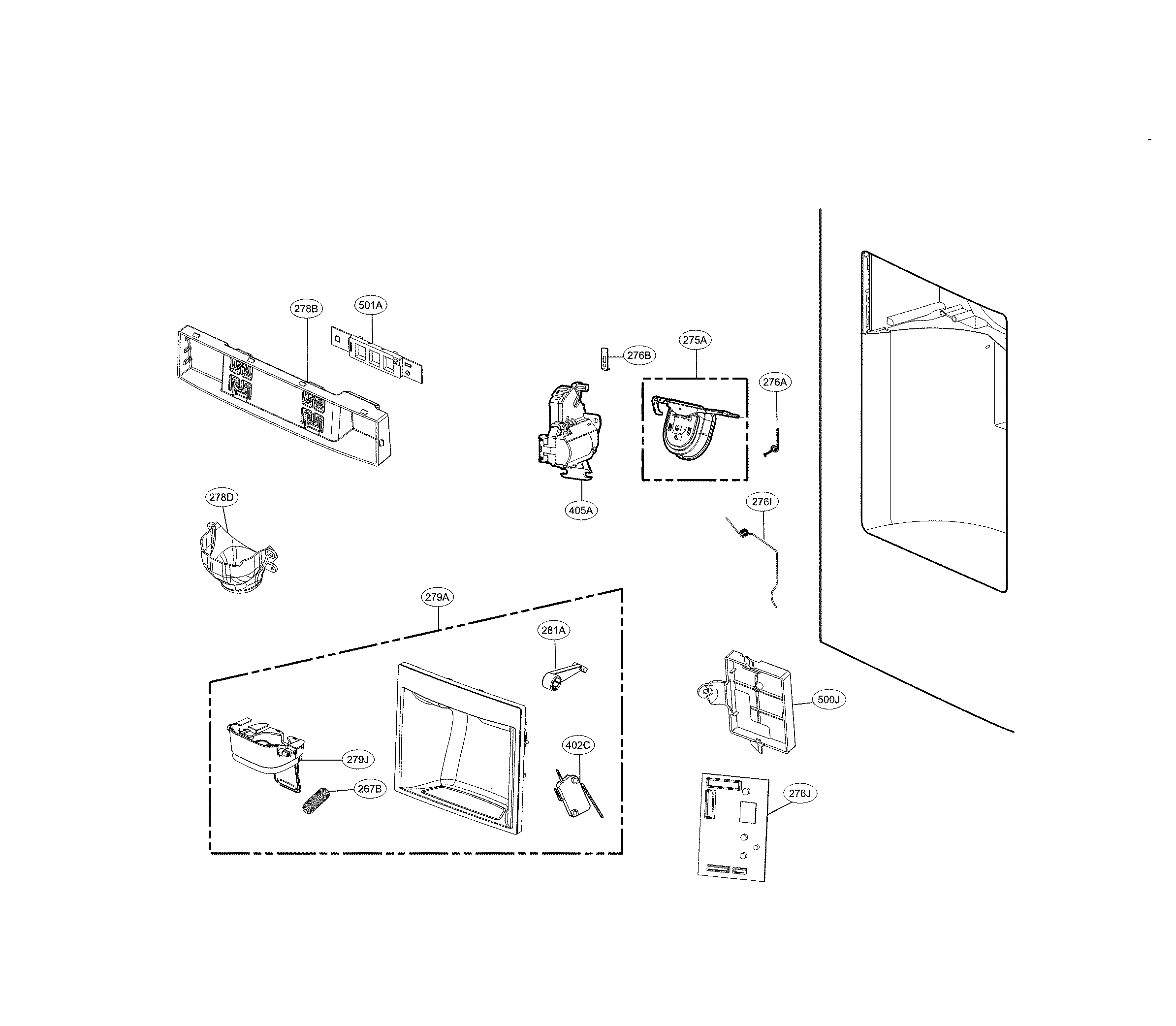 Kenmore Elite 79572483411 dispenser parts diagram