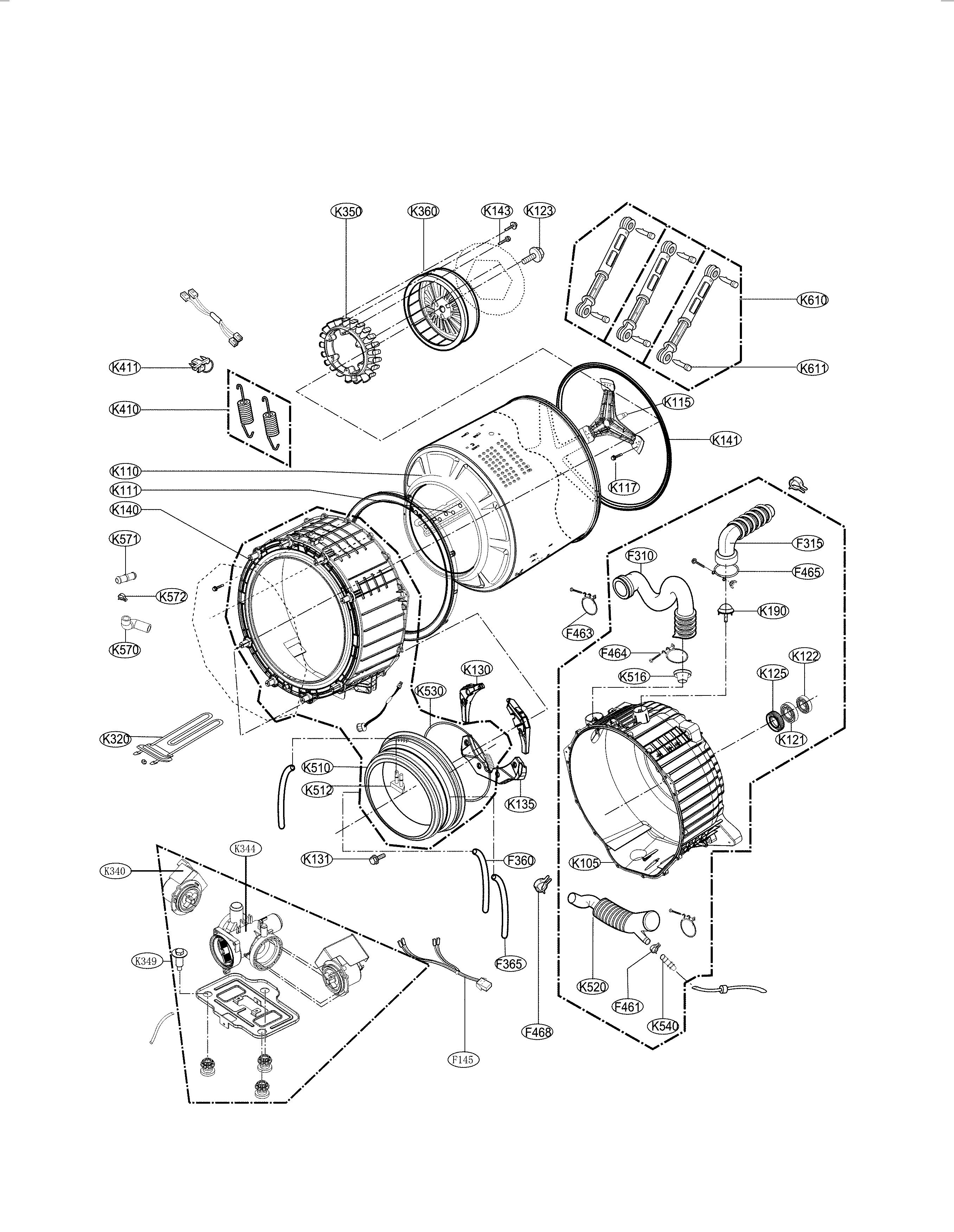 Kenmore Elite 79641582411 drum and tub parts diagram