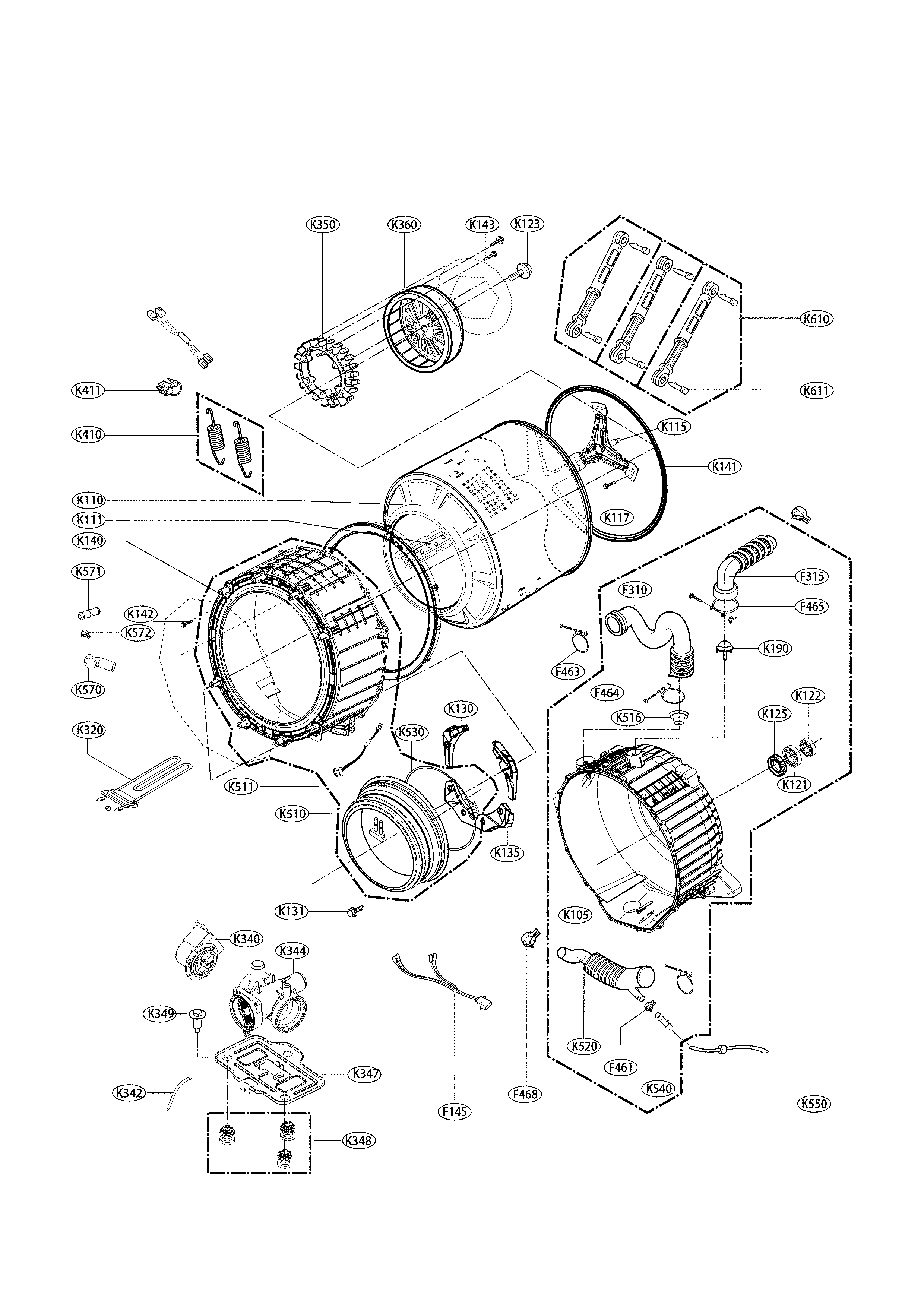 LG WM3670HWA/00 drum and tub parts diagram