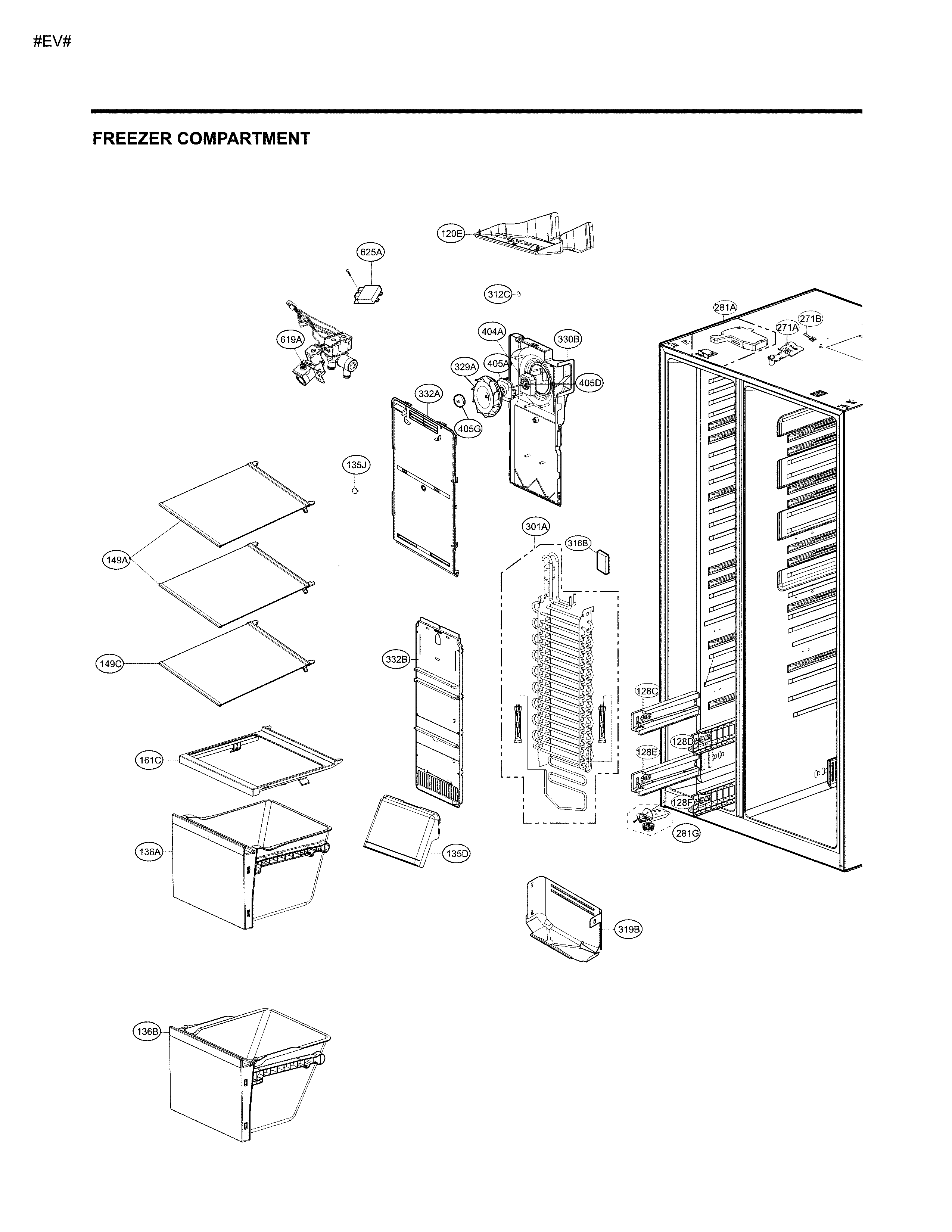 Kenmore 79551833412 freezer compartment parts diagram