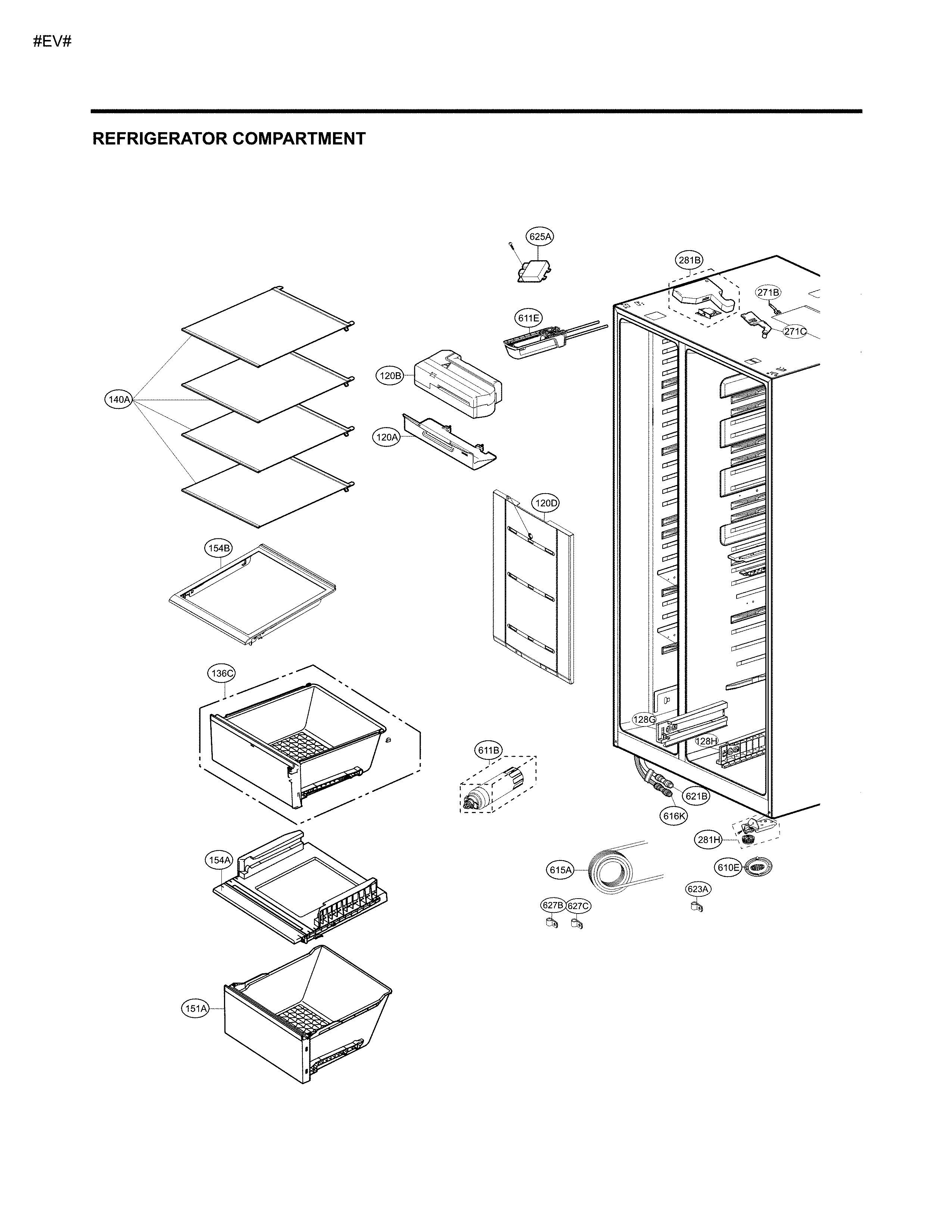 Kenmore 79551833412 refrigerator compartment parts diagram