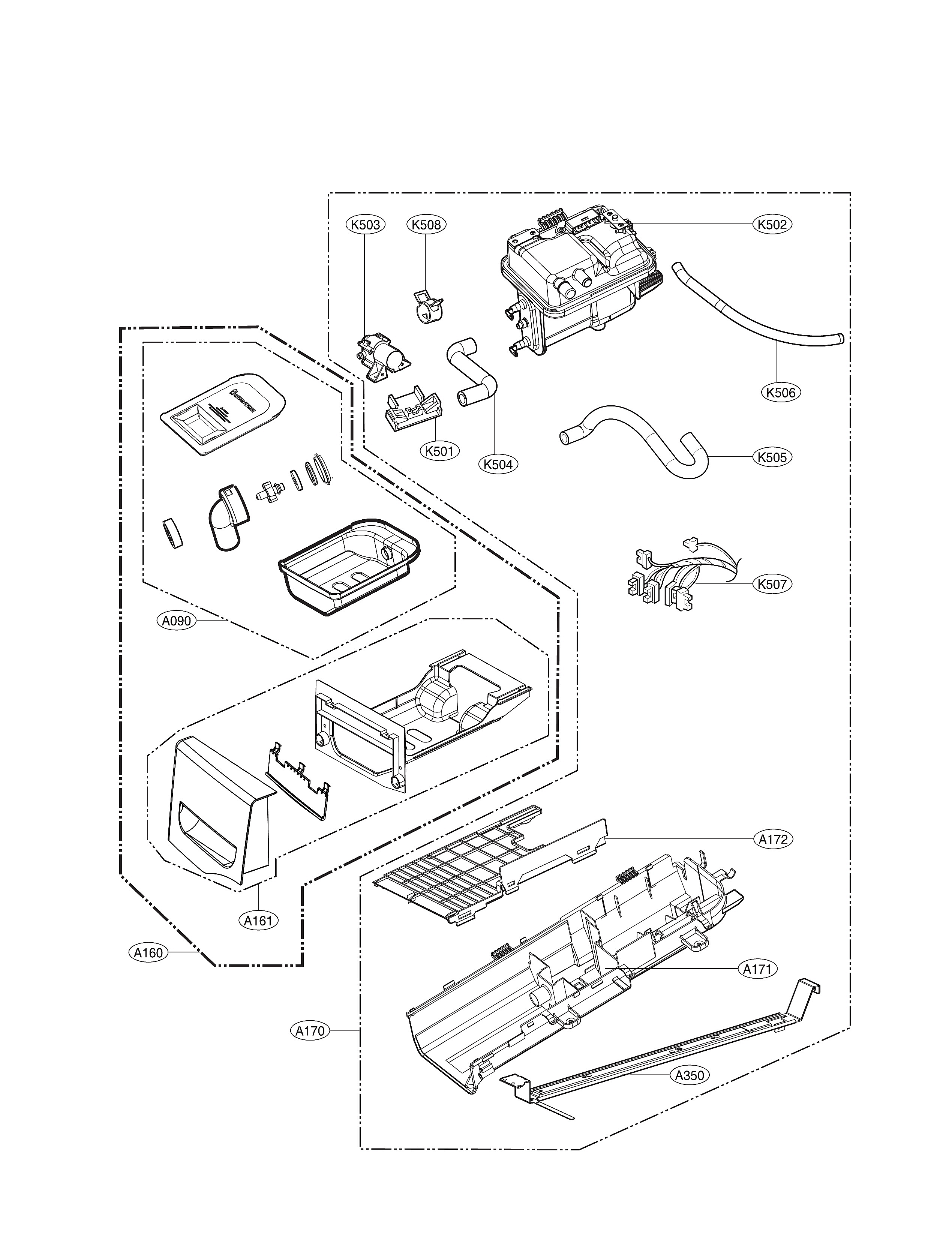 LG DLEX3370W/00 drawer panel parts diagram