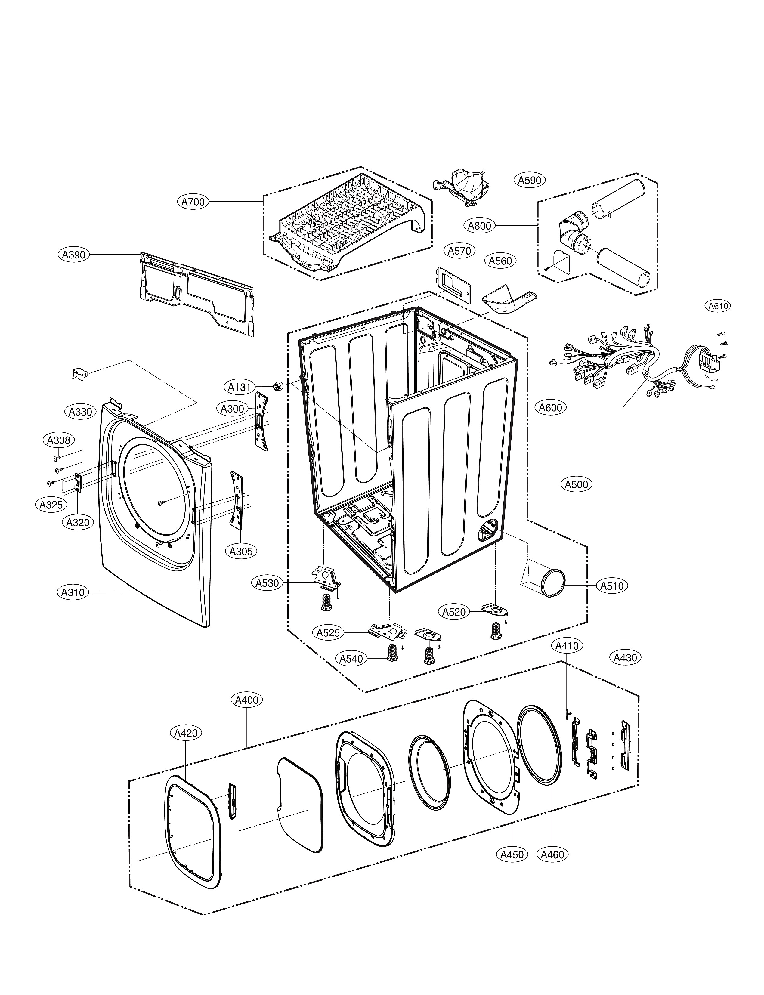 LG DLEX3370W/00 cabinet and door parts diagram