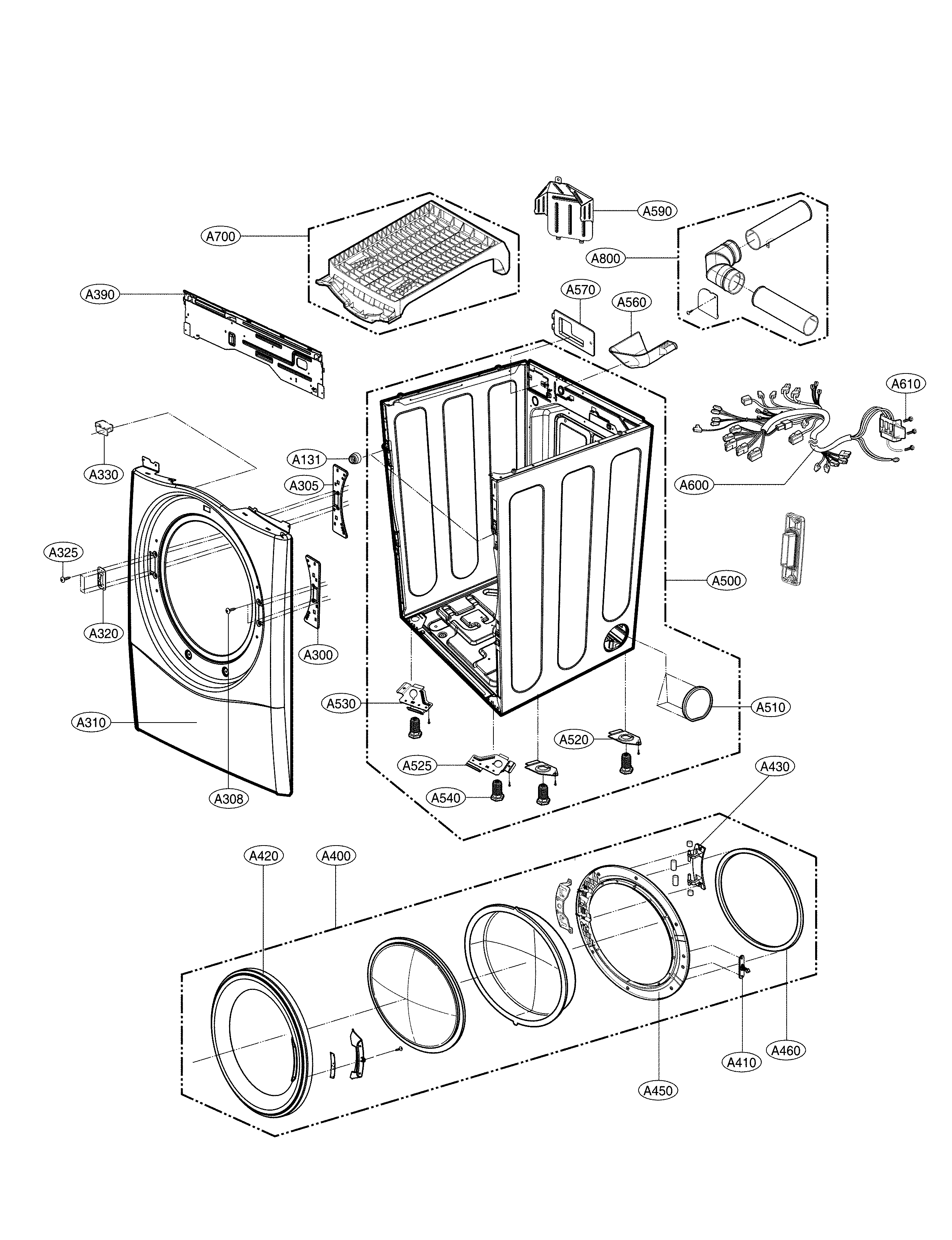 LG DLEX3570W/00 cabinet and door parts diagram