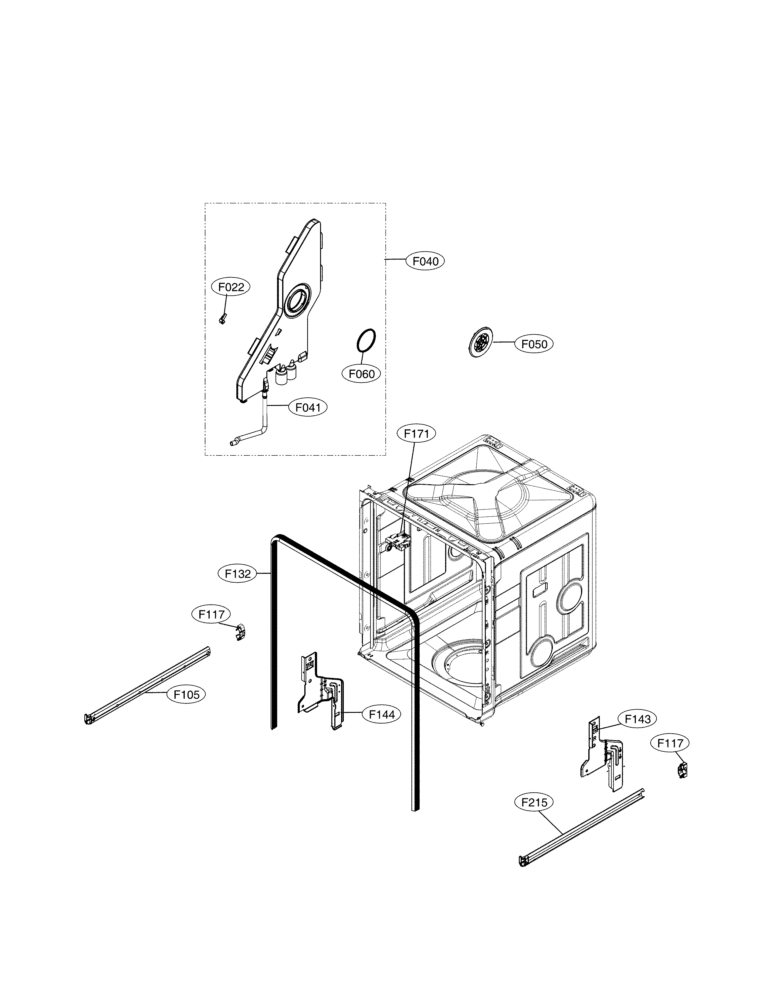 LG LDF5545ST/00 tub assembly parts diagram