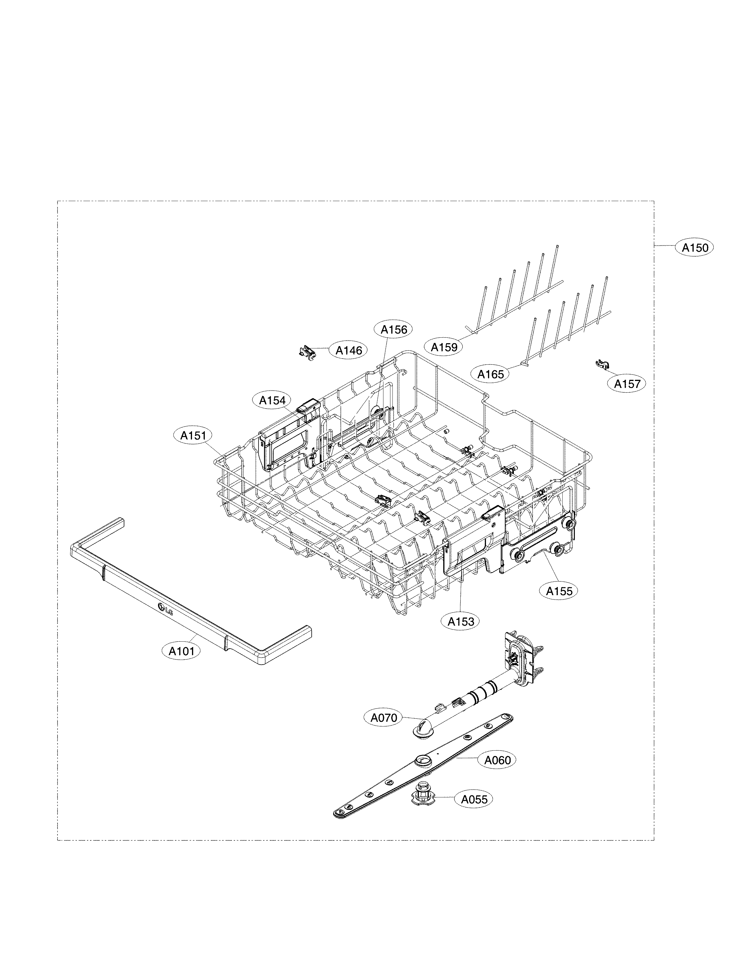 LG LDF5545ST/00 upper rack parts diagram