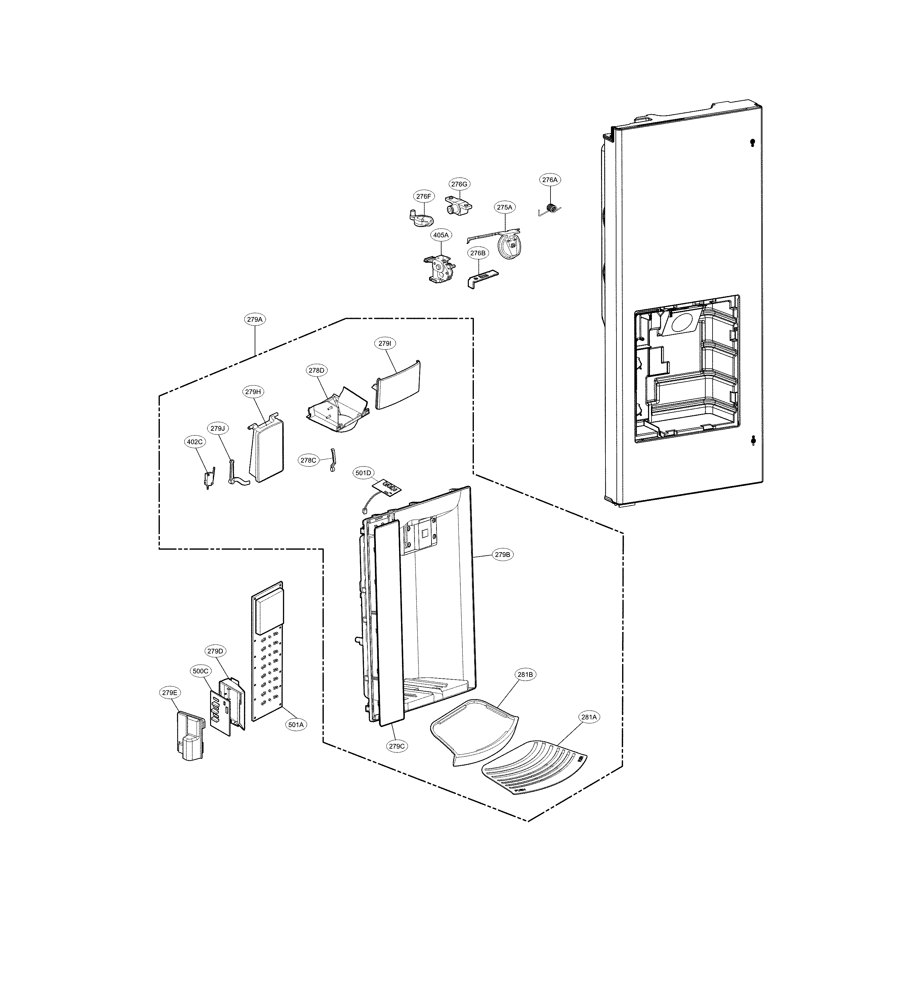 LG LFX25974ST/04 dispenser parts diagram