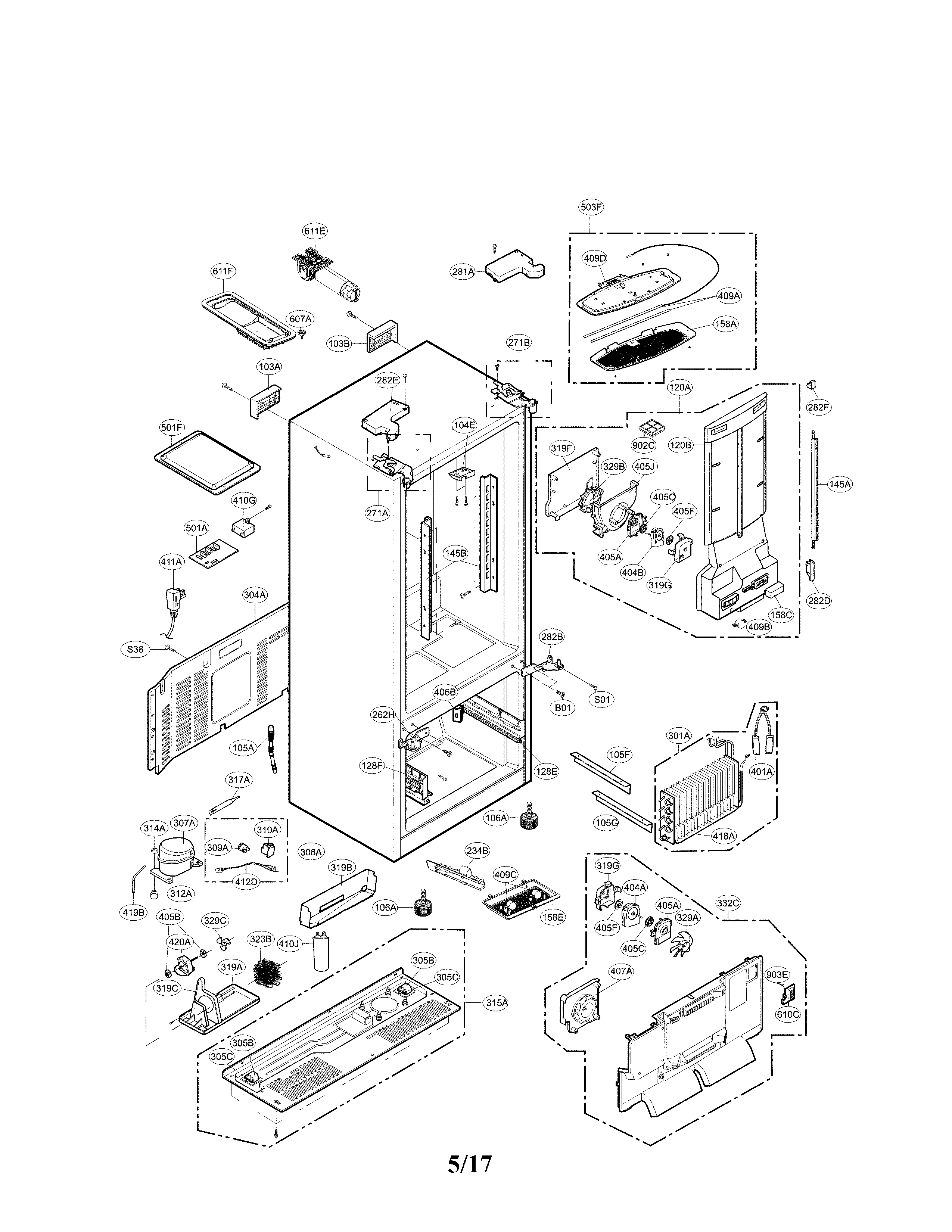 LG LFXS24623S/00 case parts diagram
