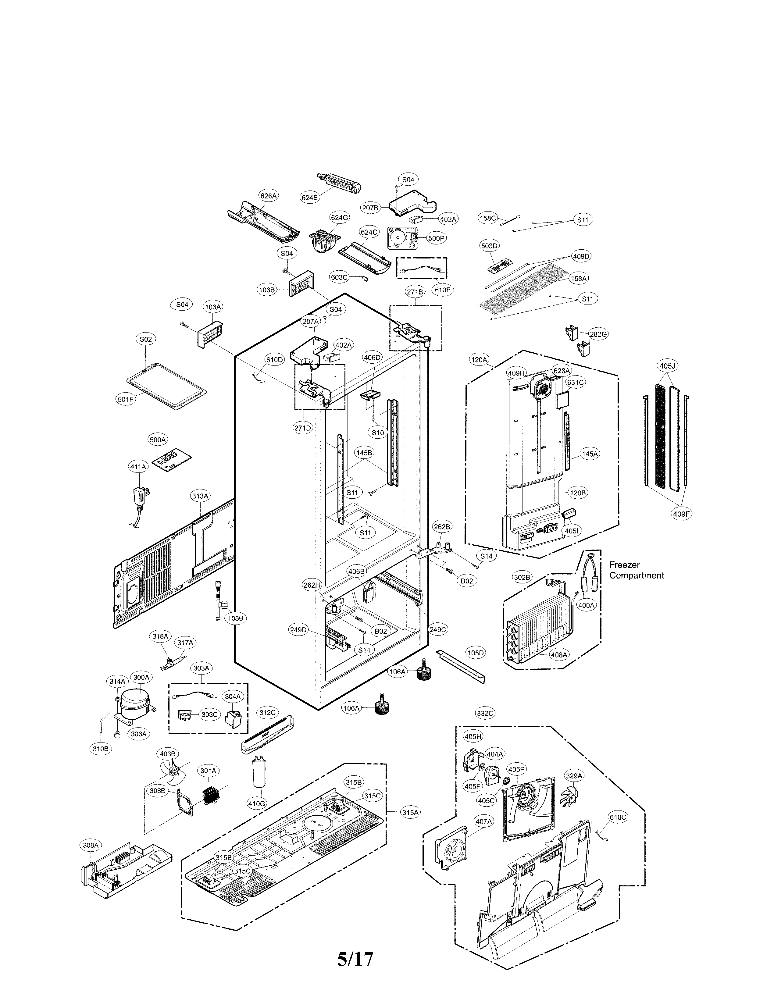 LG LFXS29626S/01 case parts diagram