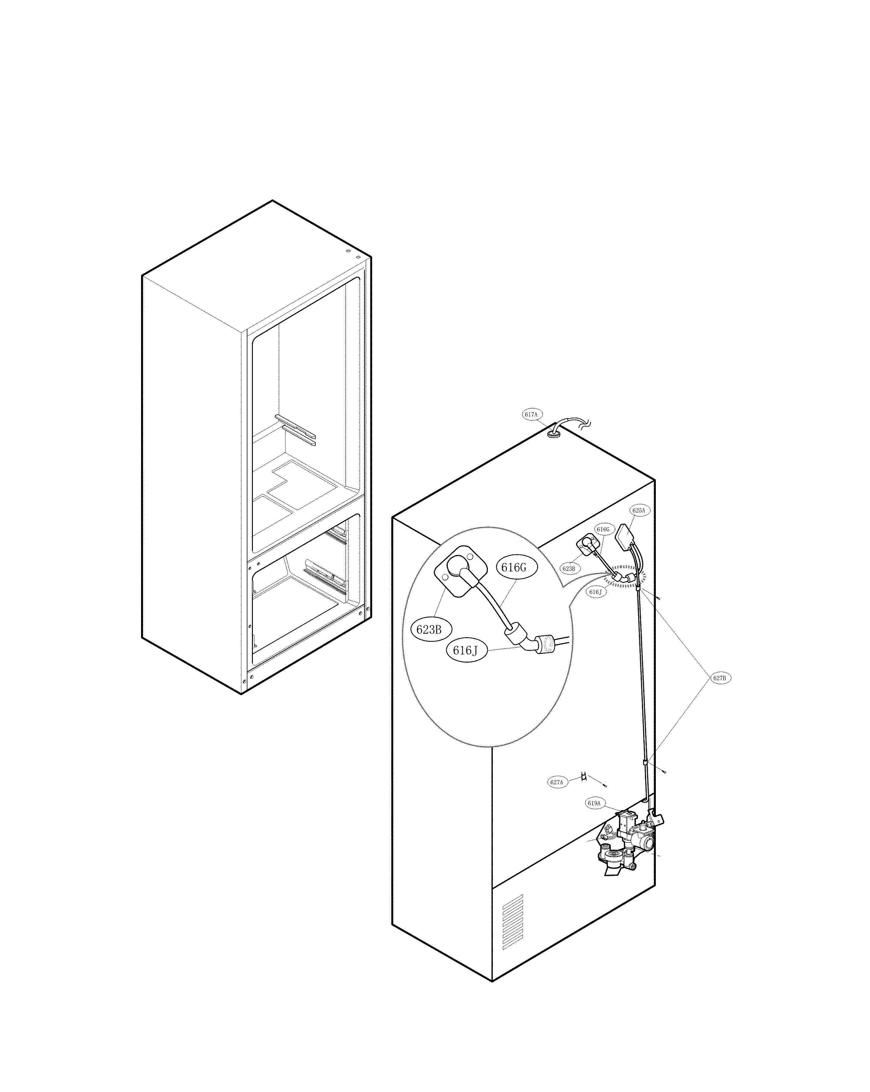 LG LMXS27626S/00 tub and valve parts diagram