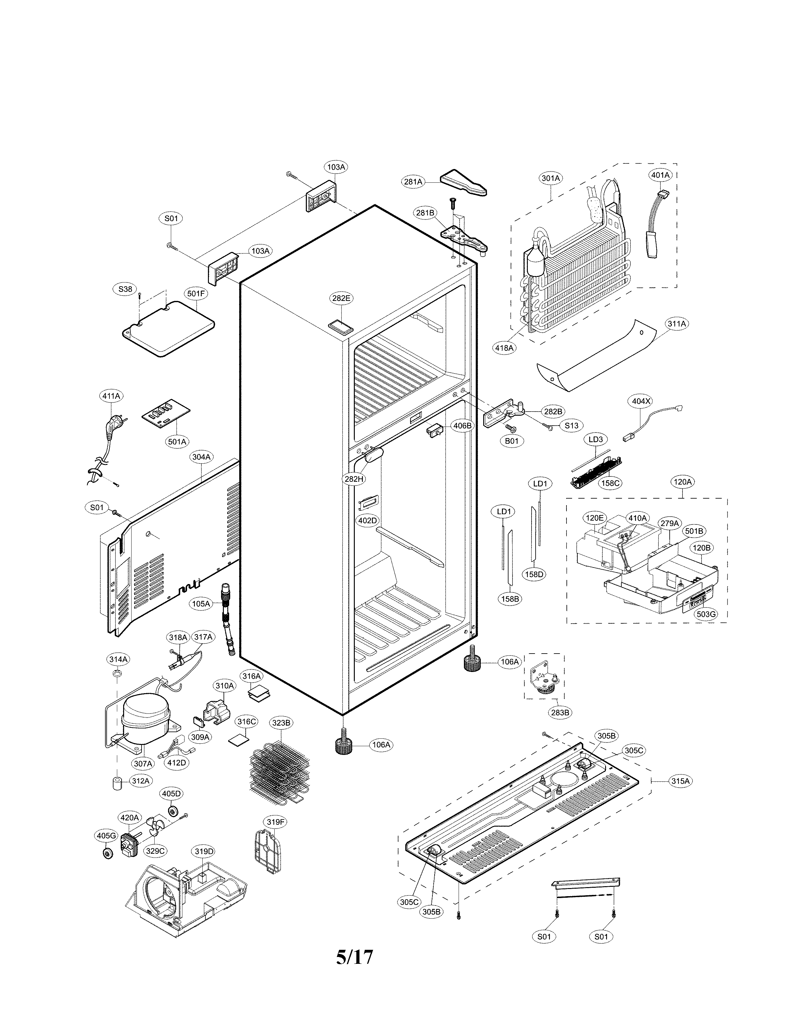 LG LTCS24223S/05 case parts diagram