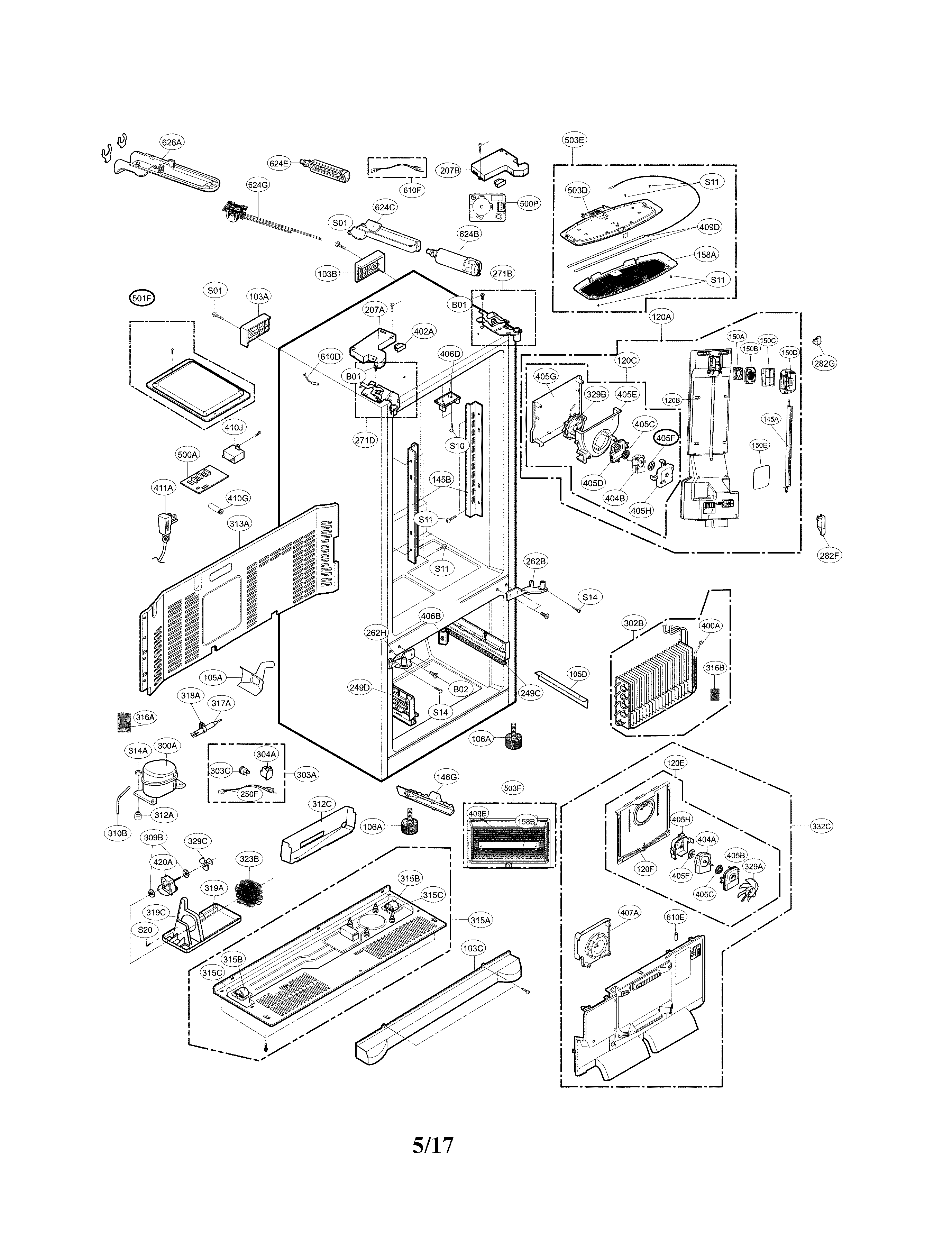 LG LMXS27626D/00 case parts diagram