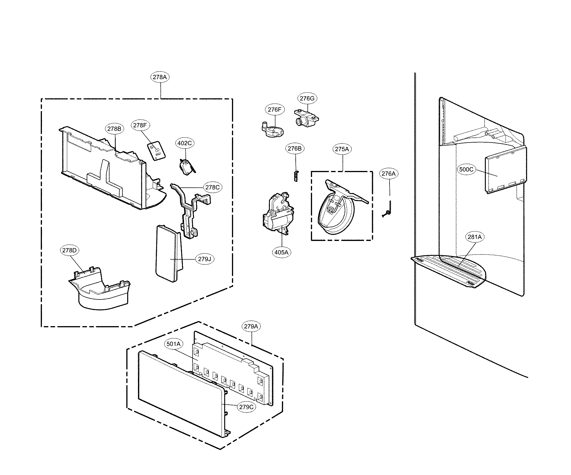 Kenmore 79570322311 dispenser parts diagram