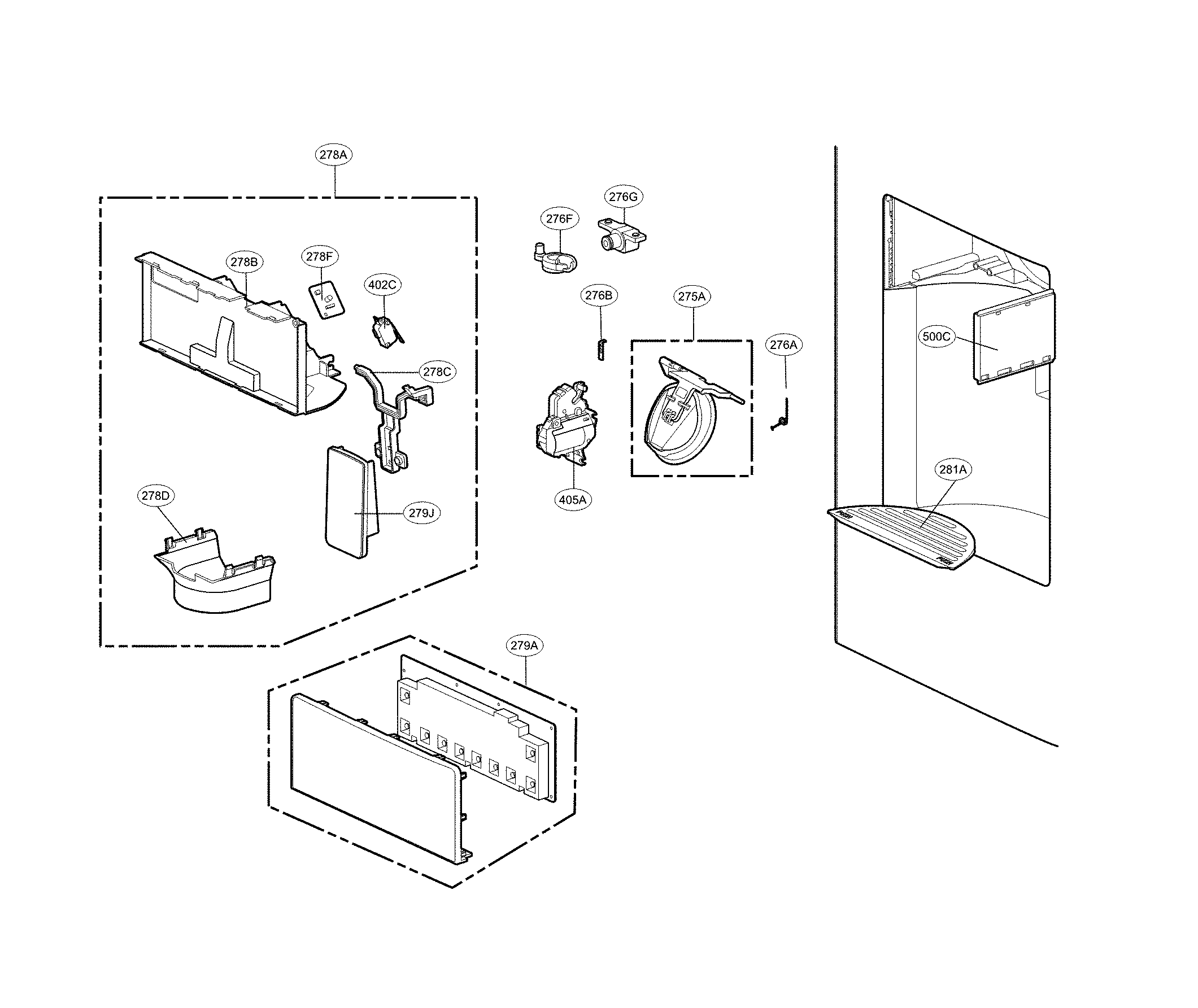 Kenmore 79572493611 dispenser parts diagram