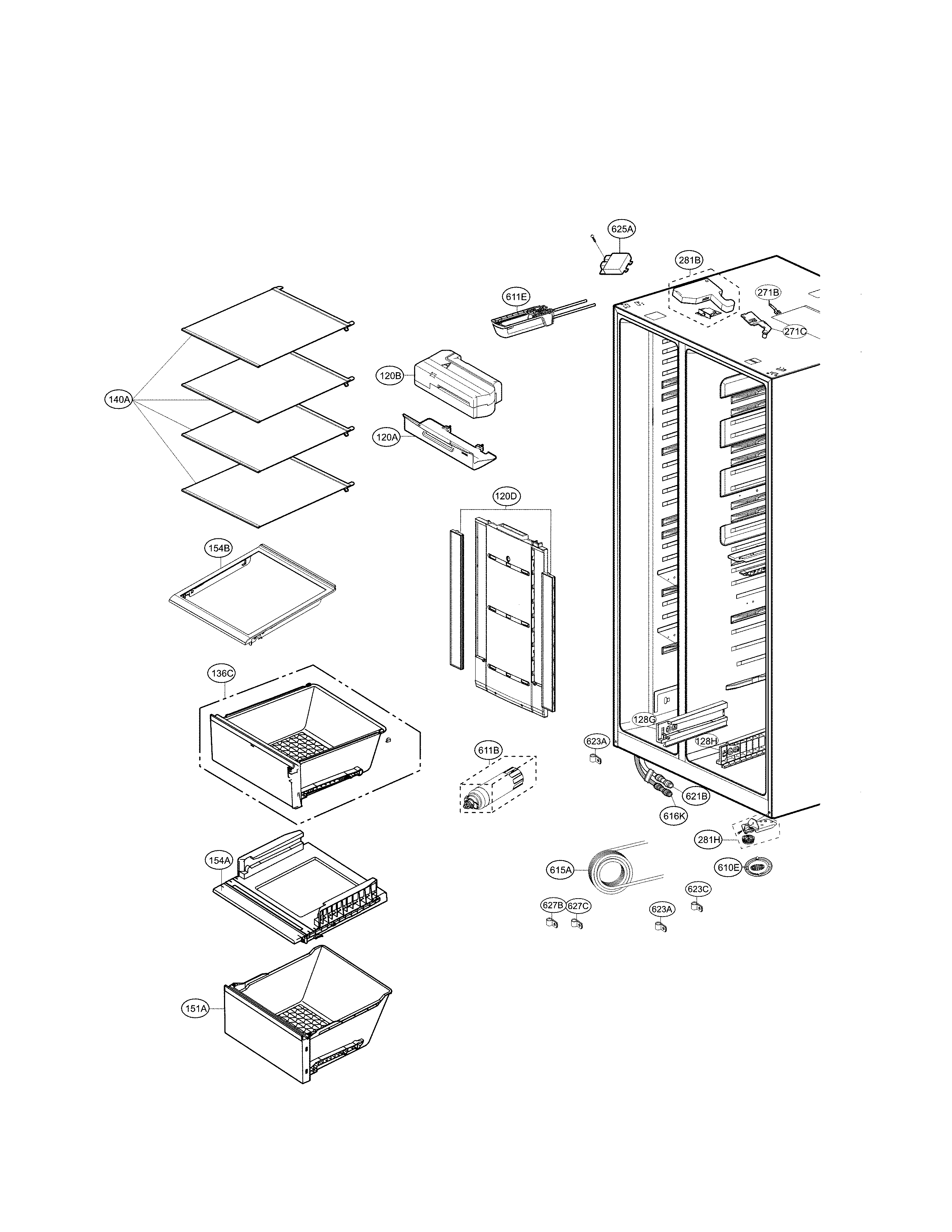 Kenmore Elite 79551863610 refrigerator compartment parts diagram