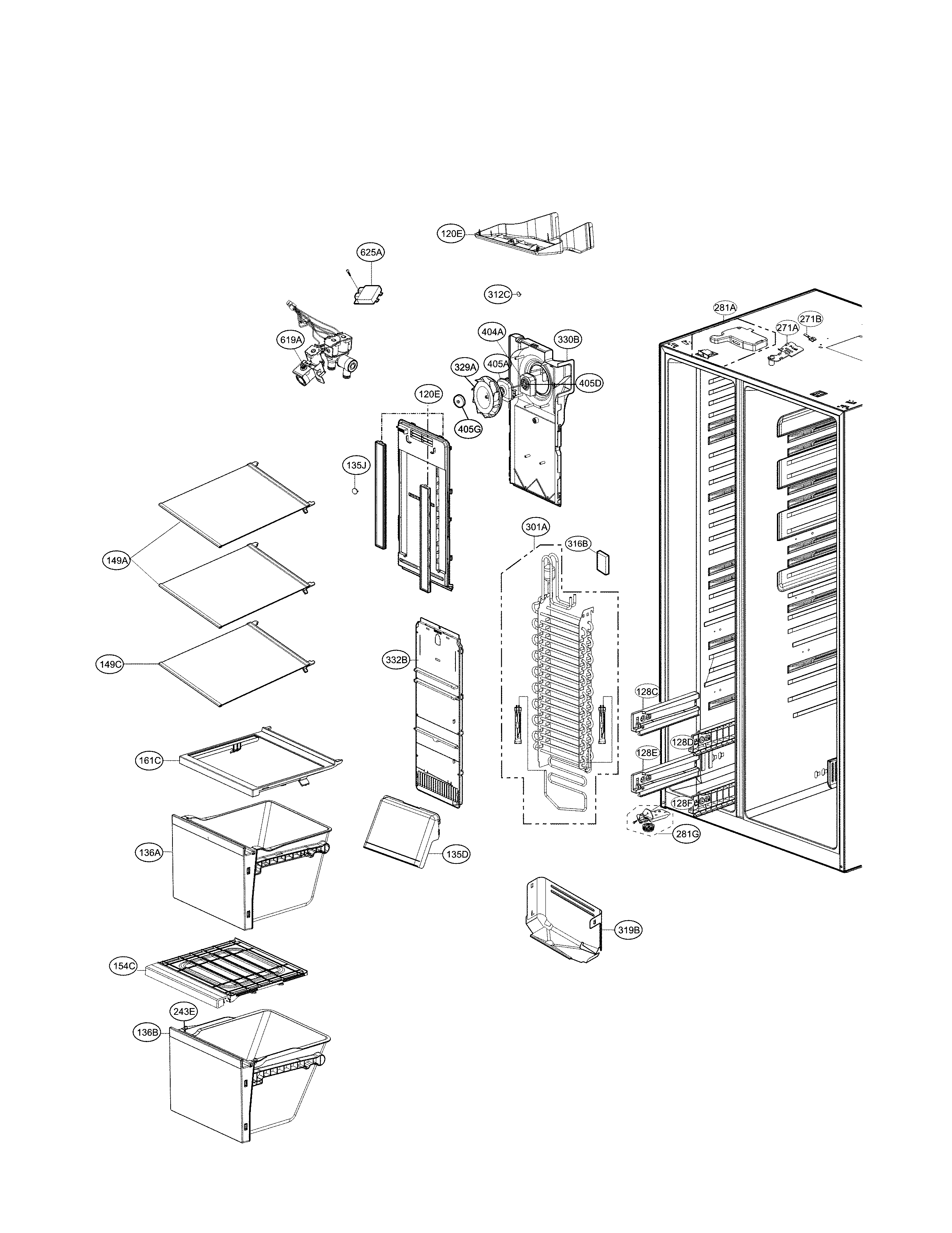 Kenmore Elite 79551867611 freezer compartment parts diagram