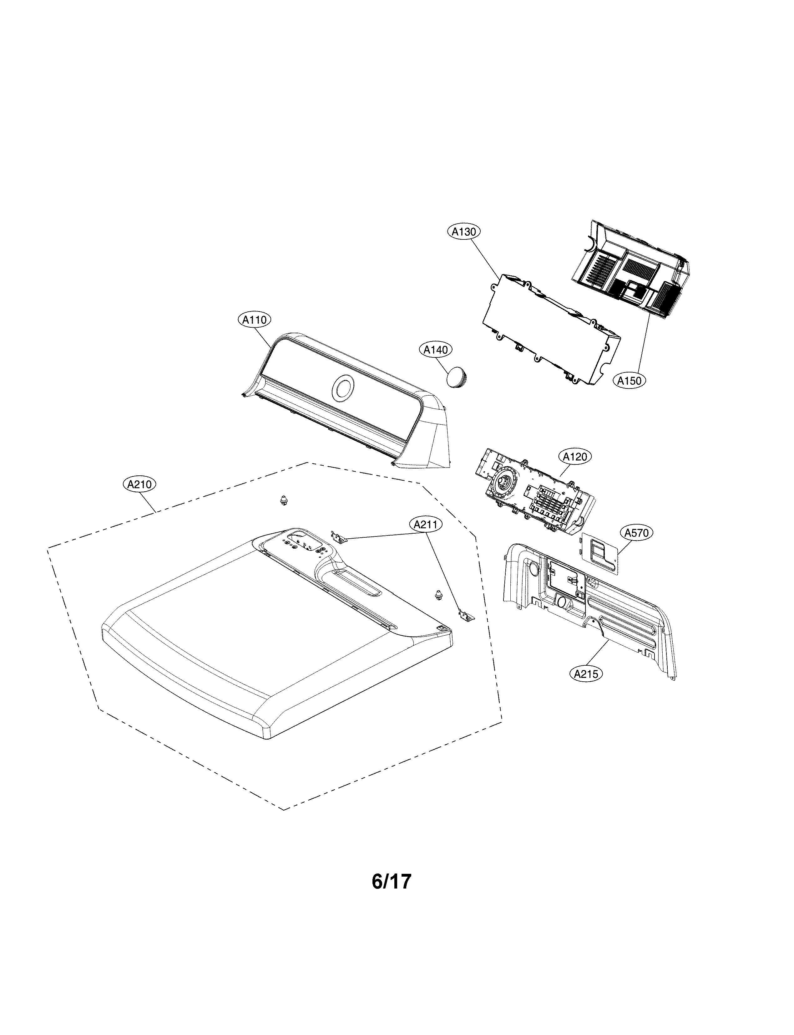 LG DLEX7600KE control and top plate parts diagram
