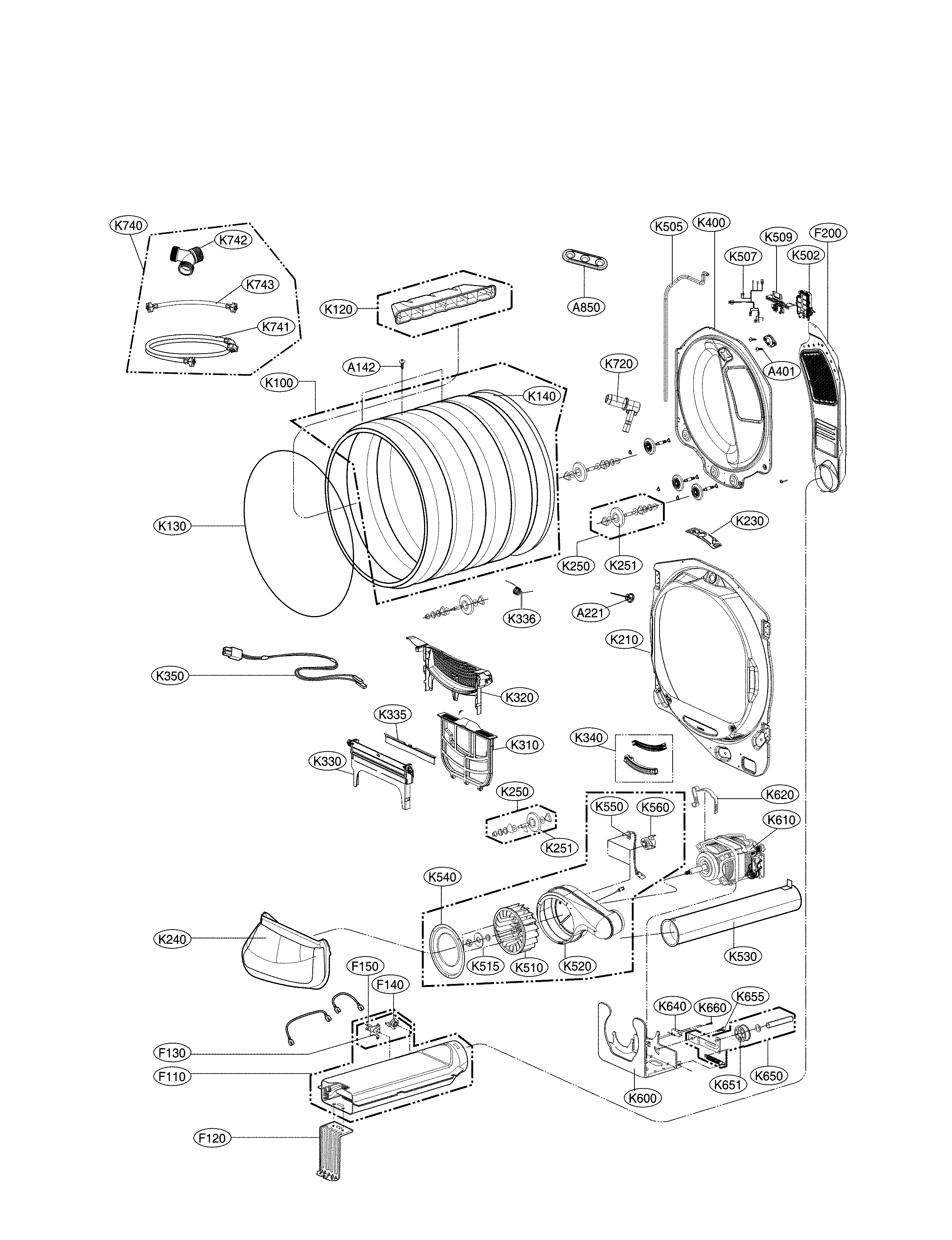 LG DLEX7600KE drum and motor parts diagram