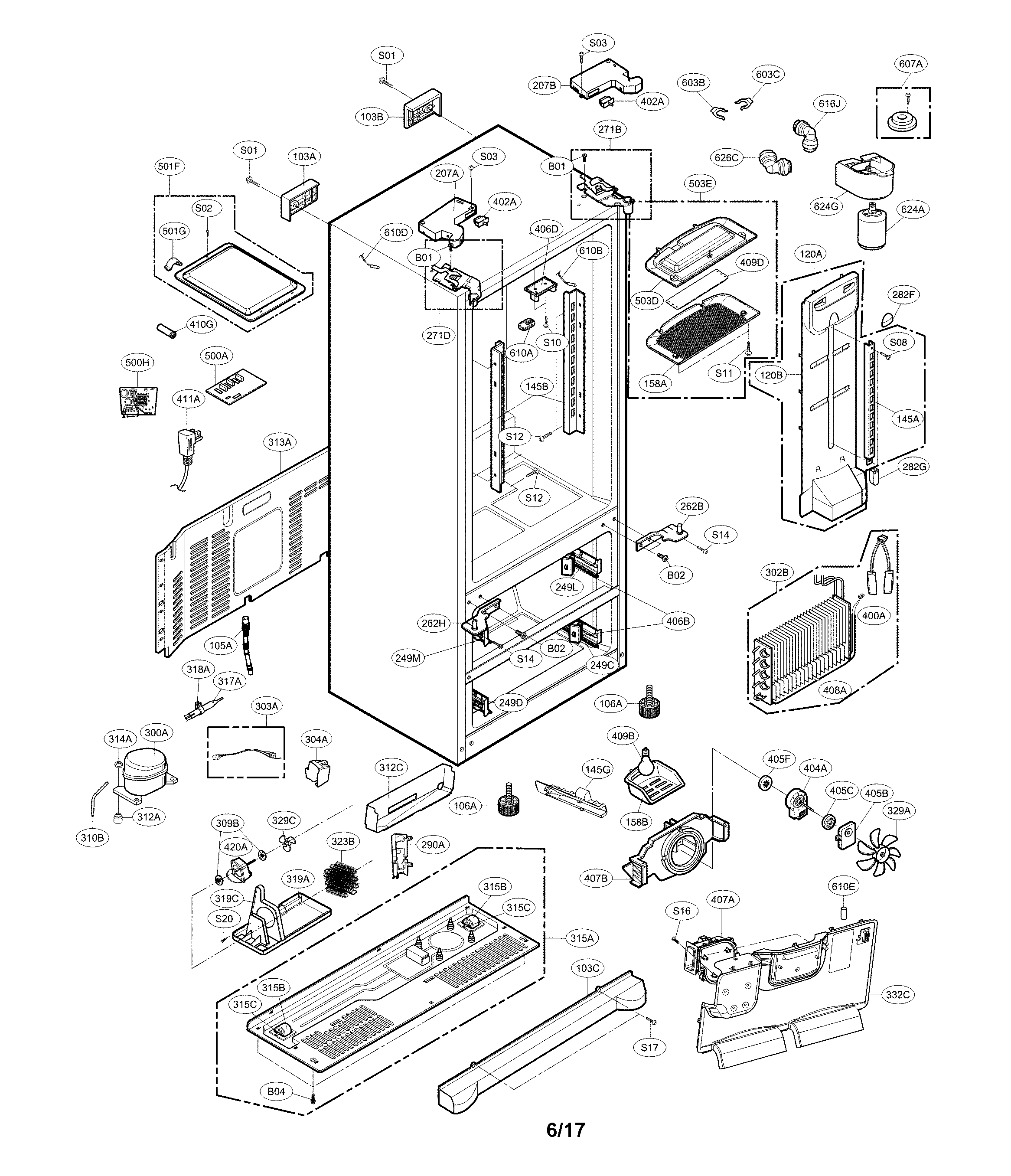 LG LMX25964ST/01 case parts diagram