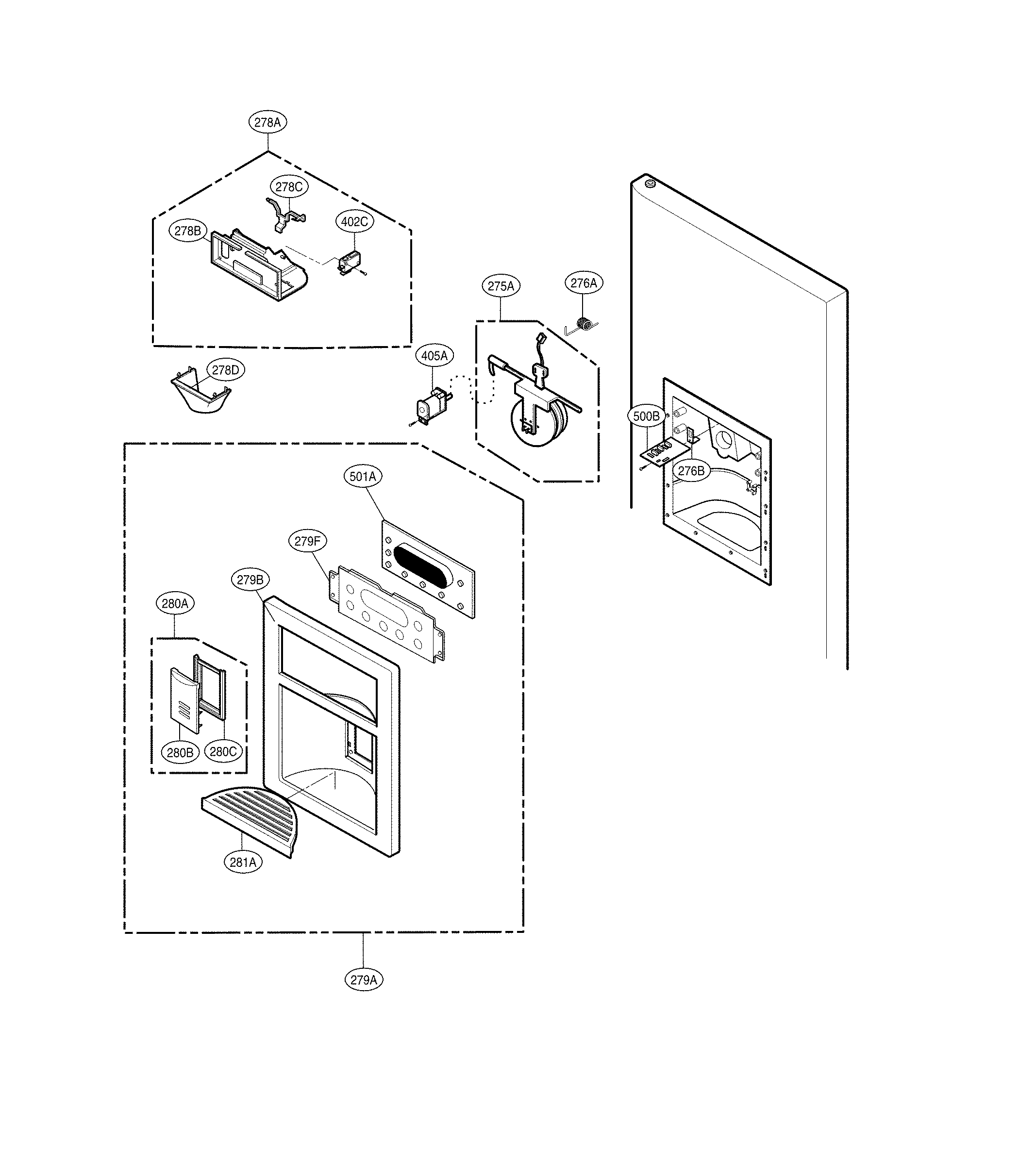 LG LMX25964ST/01 dispenser parts diagram