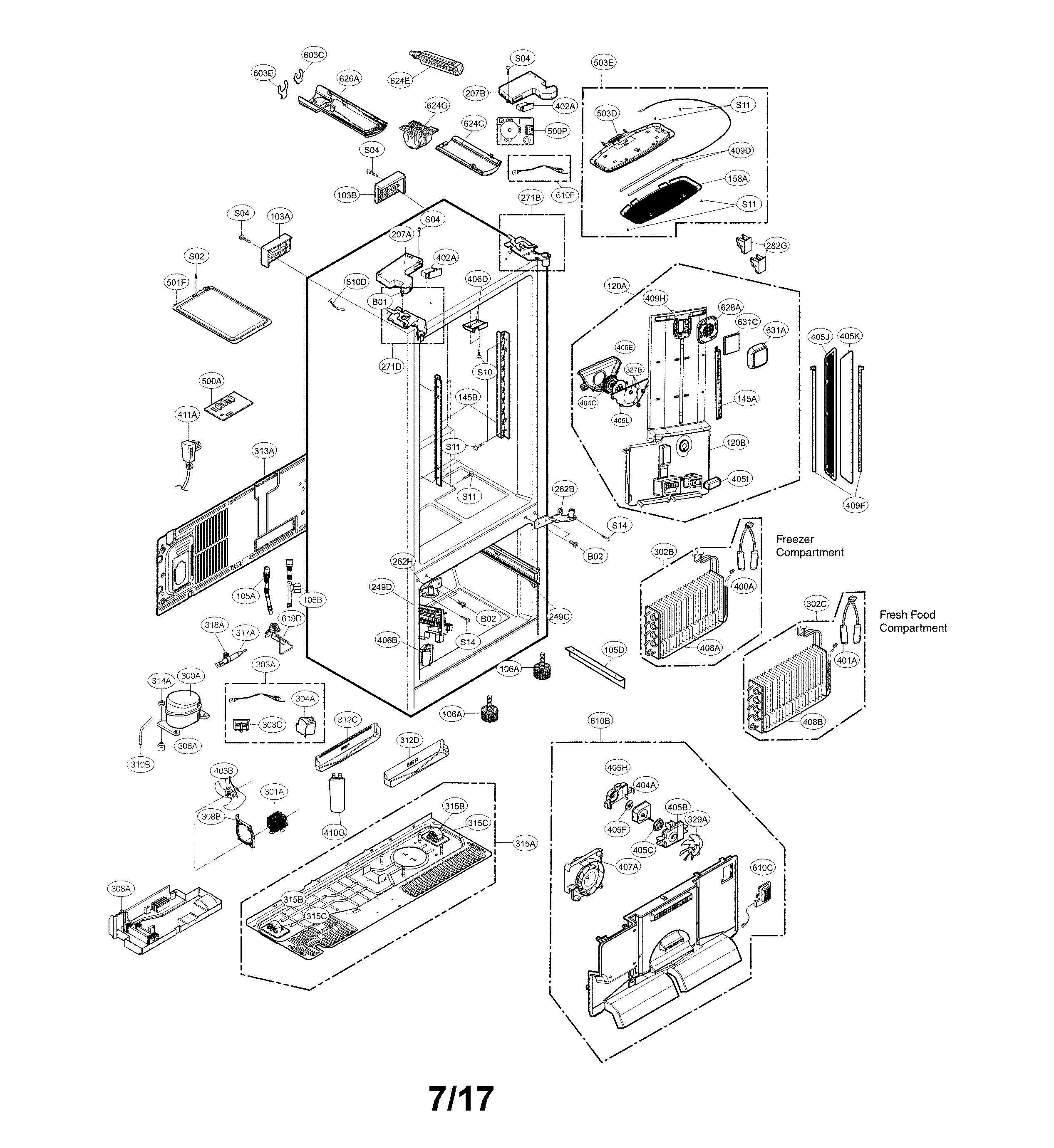 LG LFXS25973D/00 case parts diagram