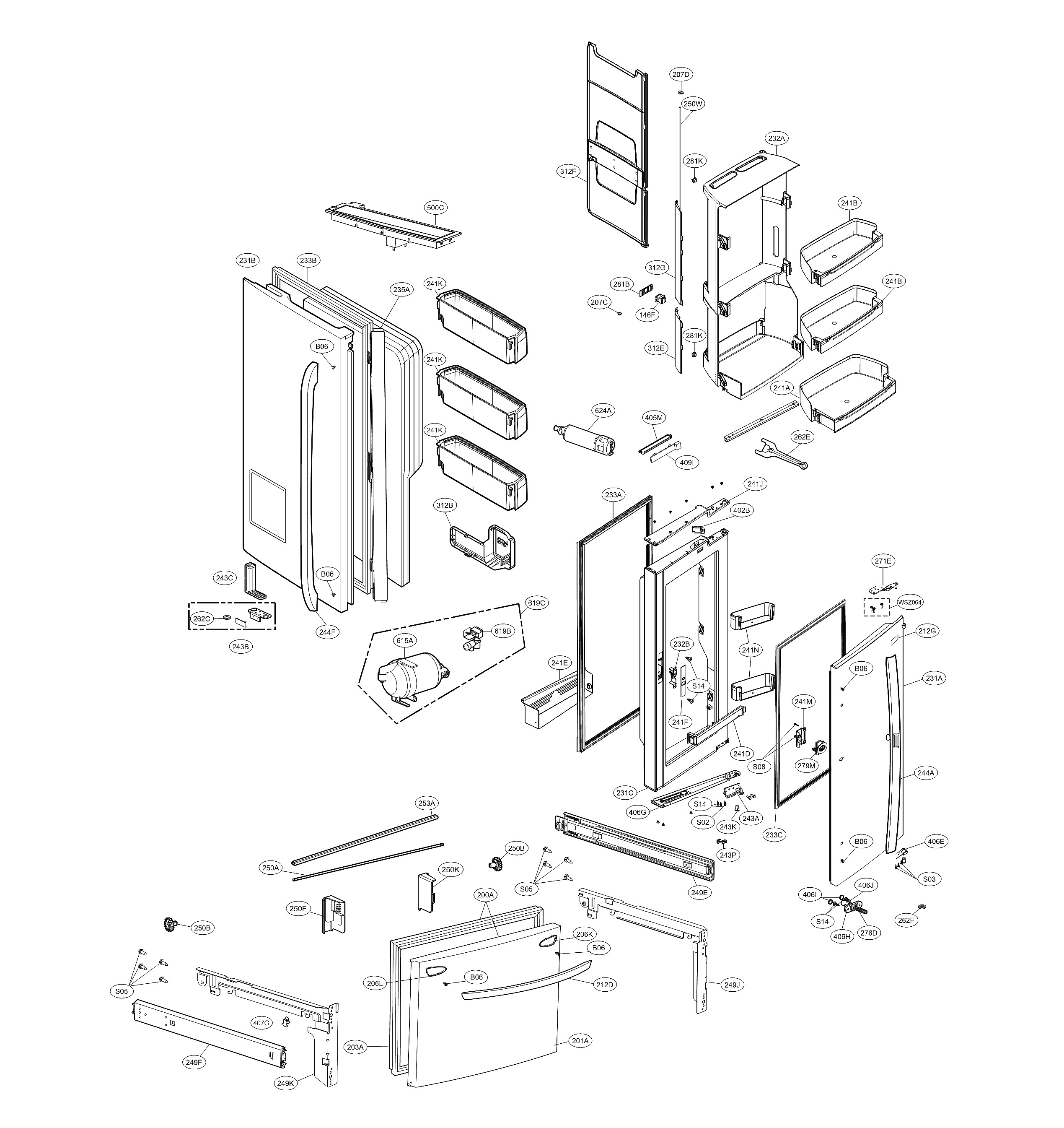 LG LFXS25973D/00 door parts diagram