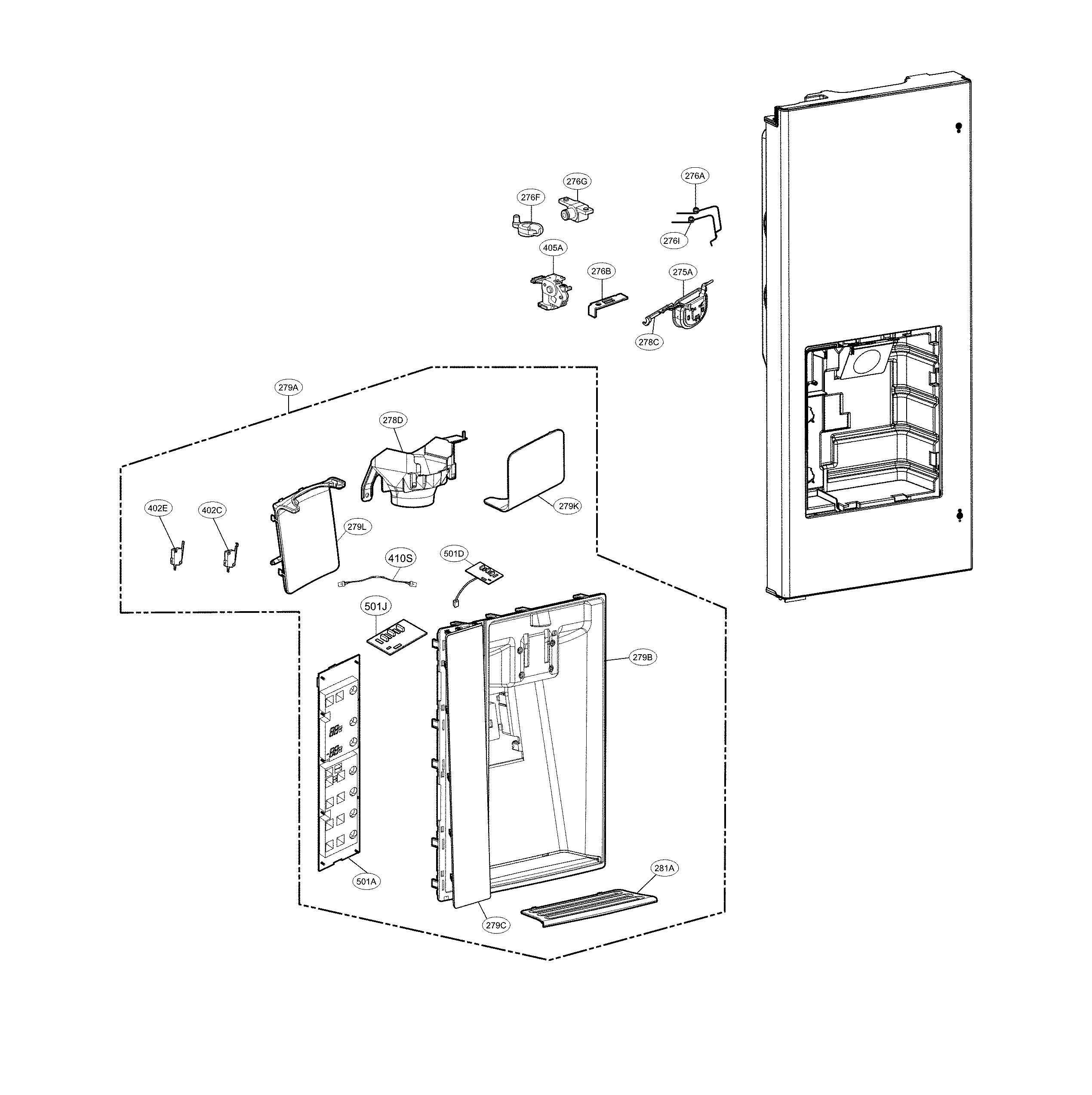 LG LFXS25973D/00 dispenser parts diagram