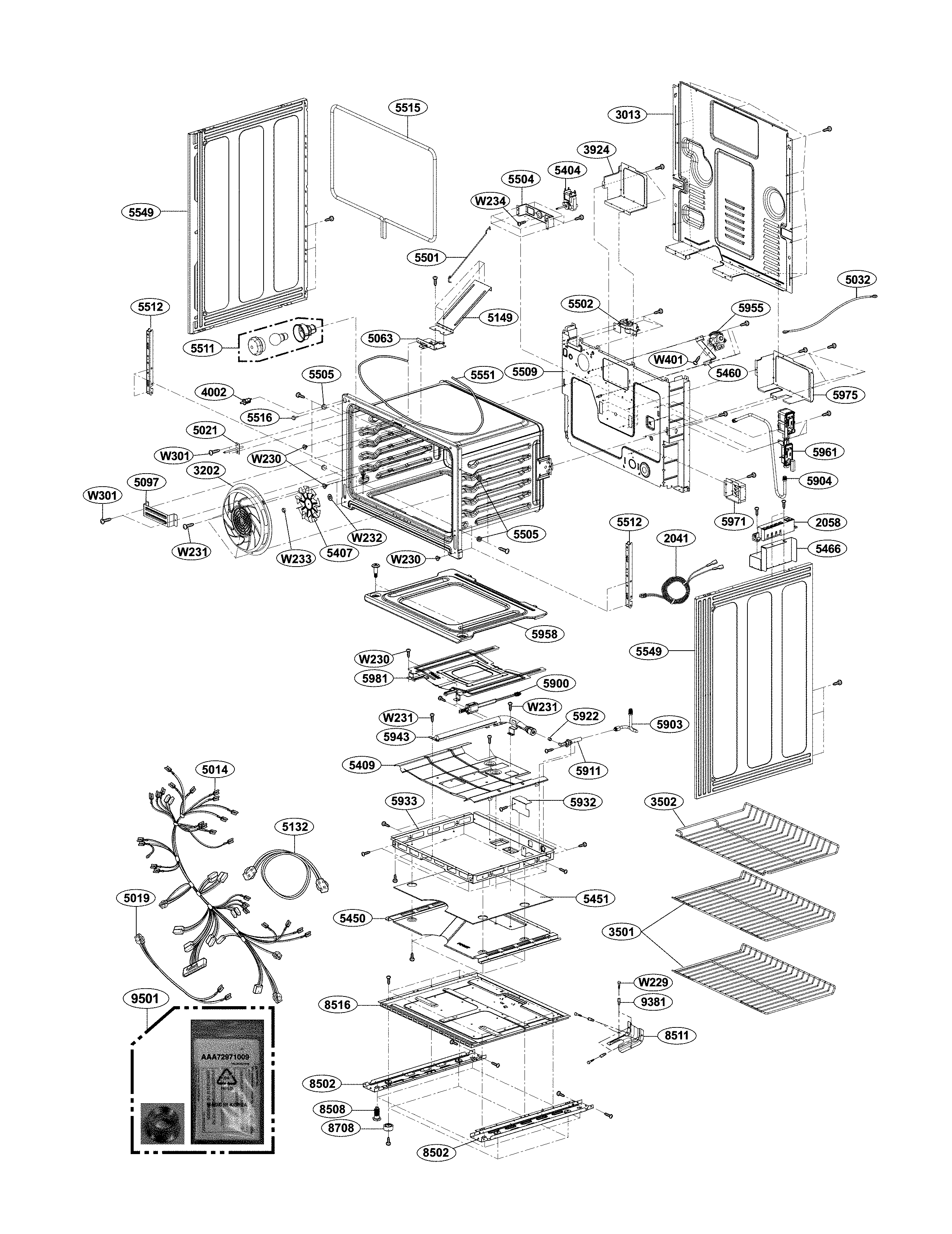 LG LDG3036BD/00 lower cavity parts diagram