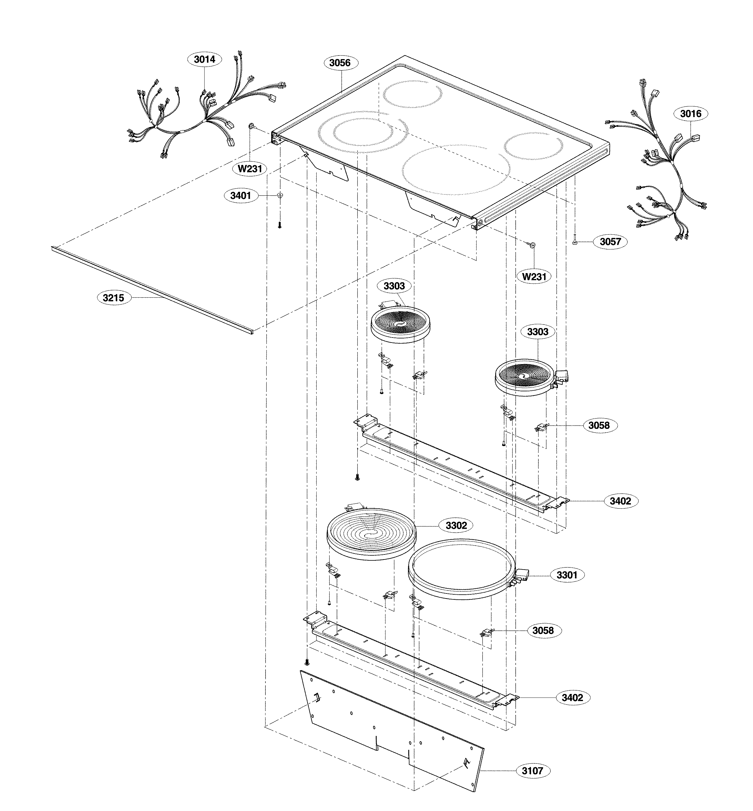 LG LSE3090ST/00 cooktop parts diagram