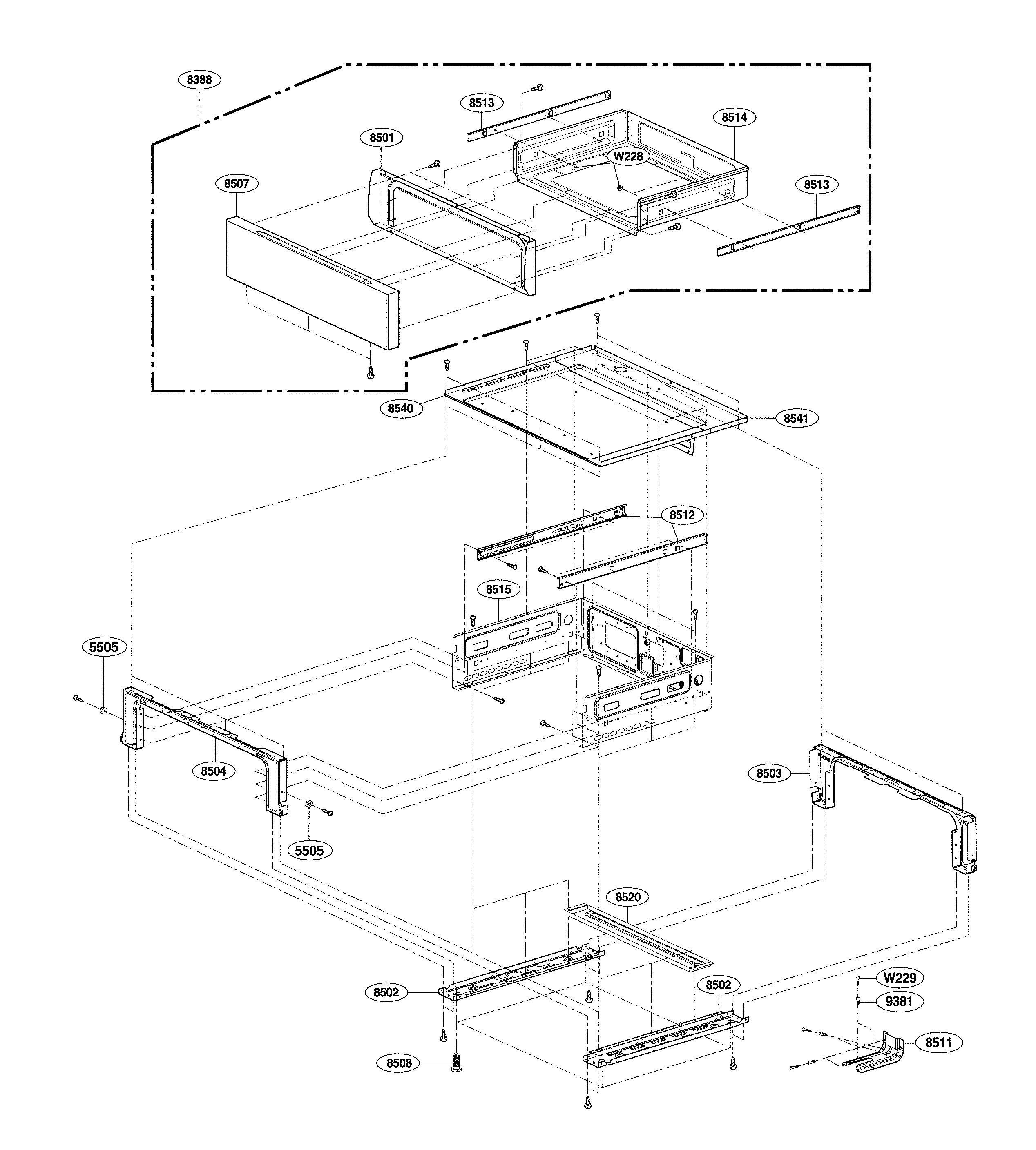 LG LSE3090ST/00 drawer parts diagram