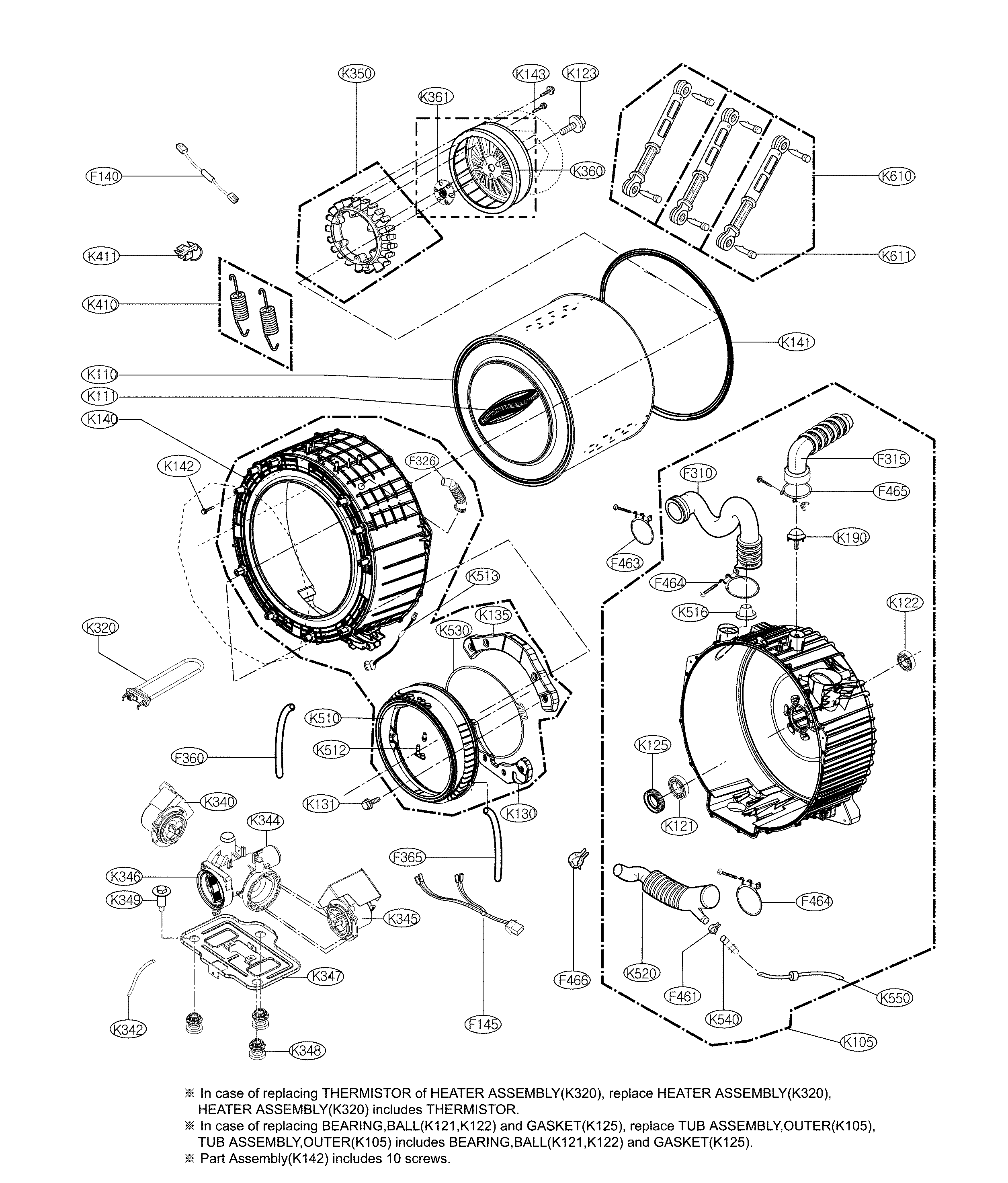 LG WM9500HKA tub parts diagram