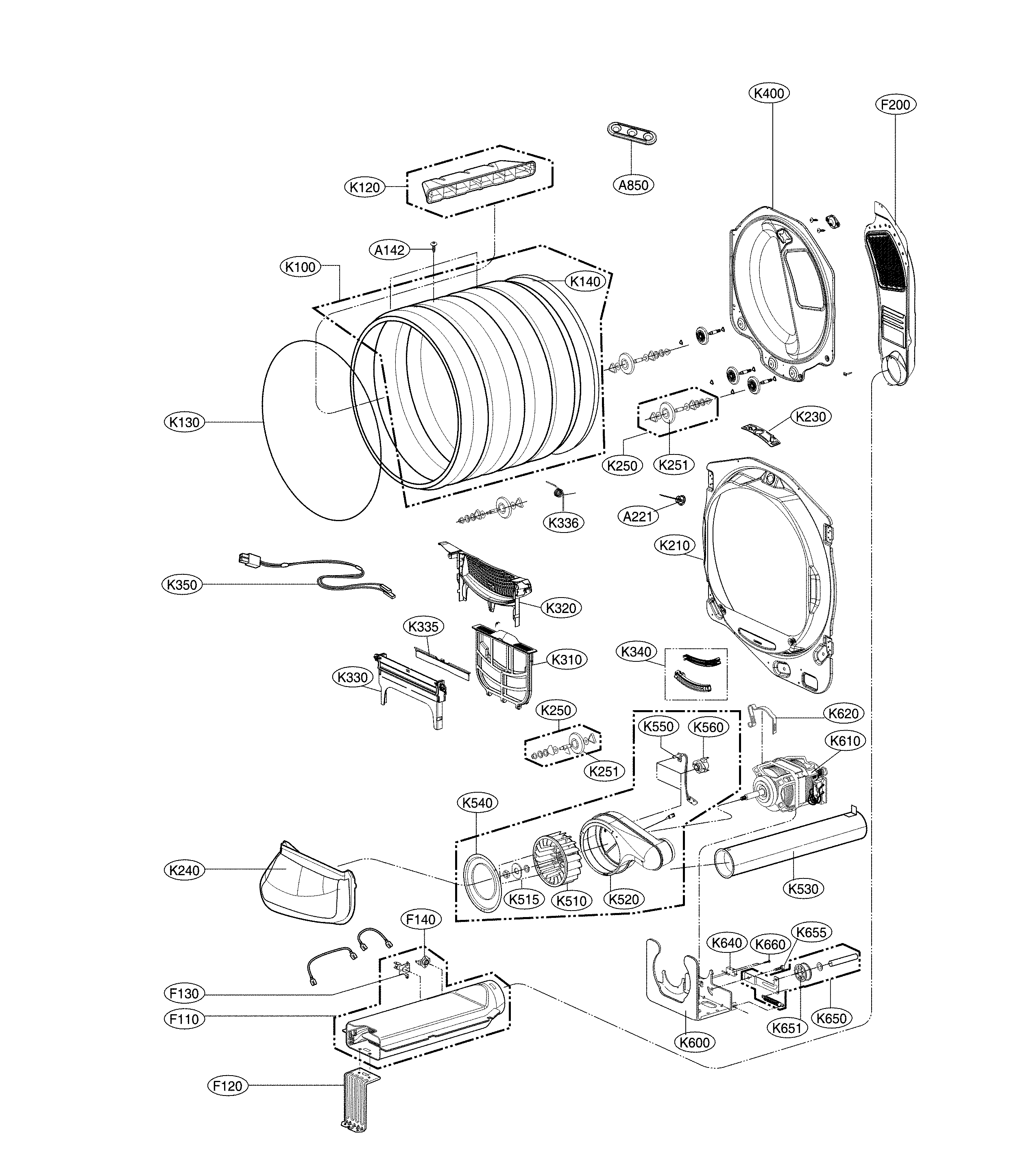 LG DLE7200WE/00 drum parts diagram
