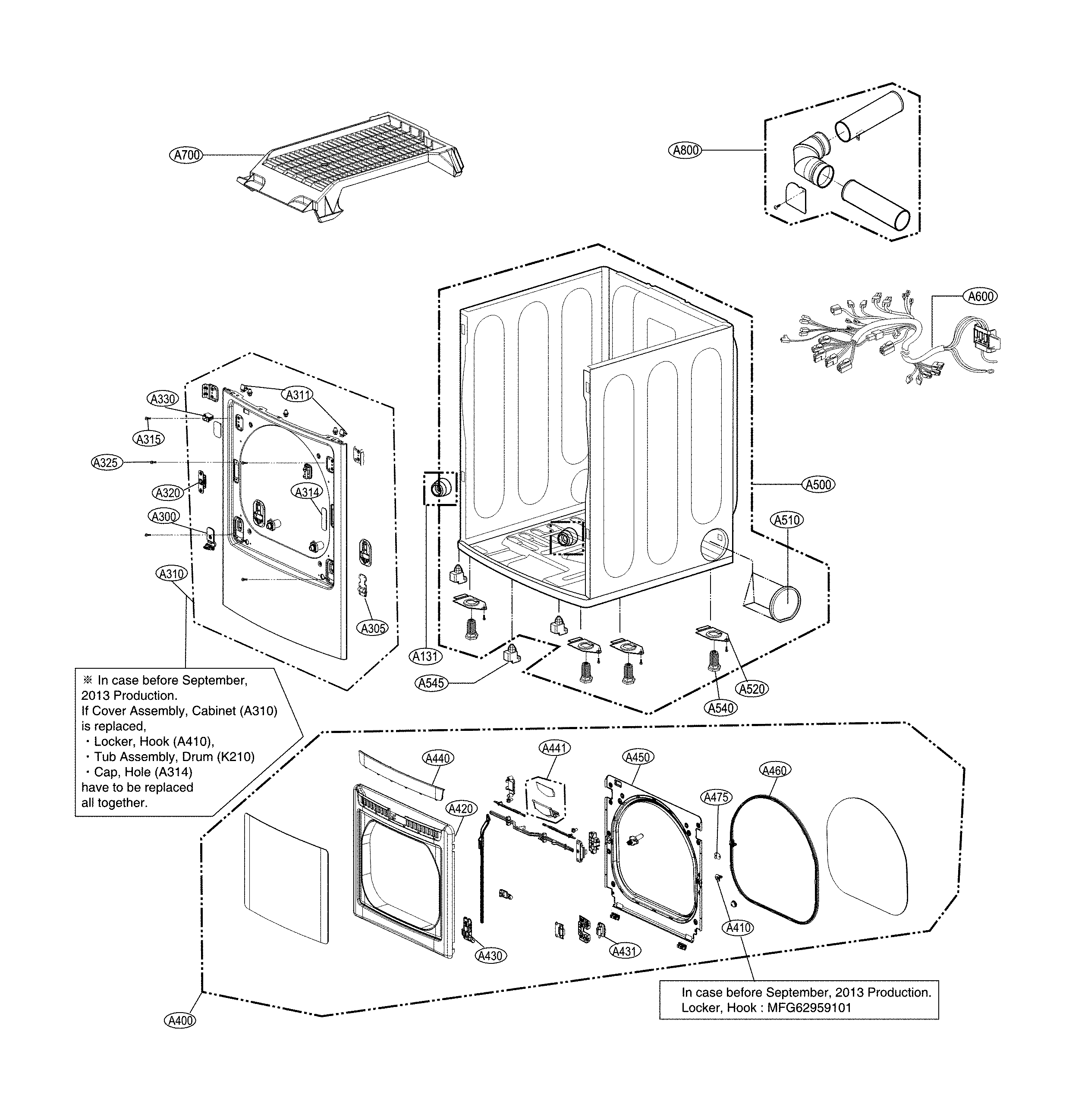 LG DLEY1901KE cabinet and door parts diagram
