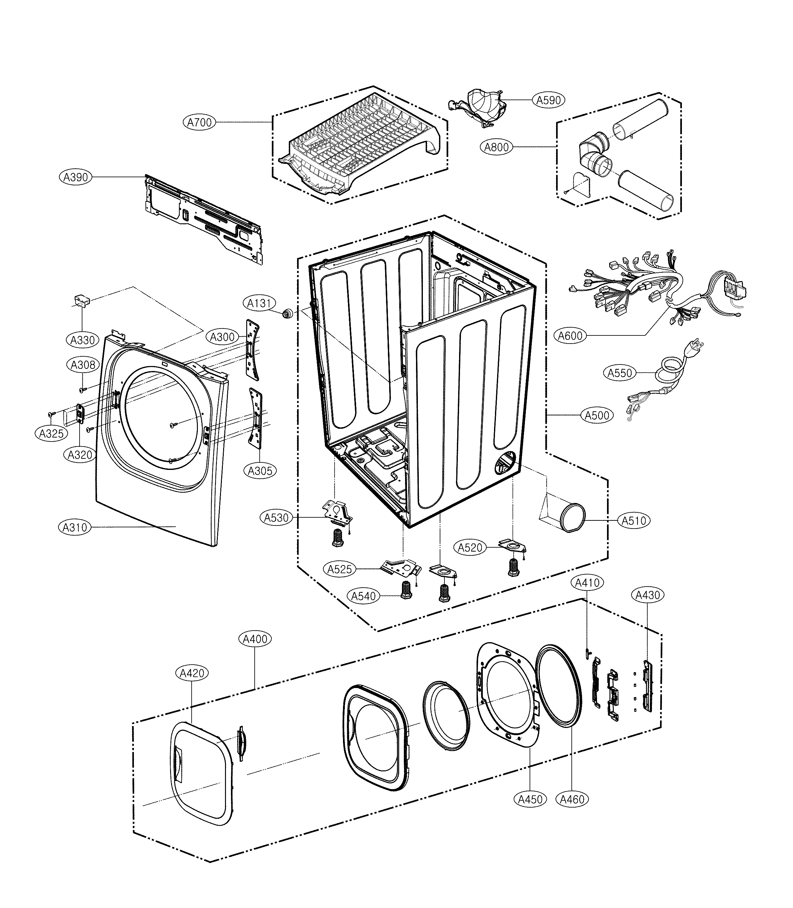 LG DLGX2651R cabinet and door parts diagram