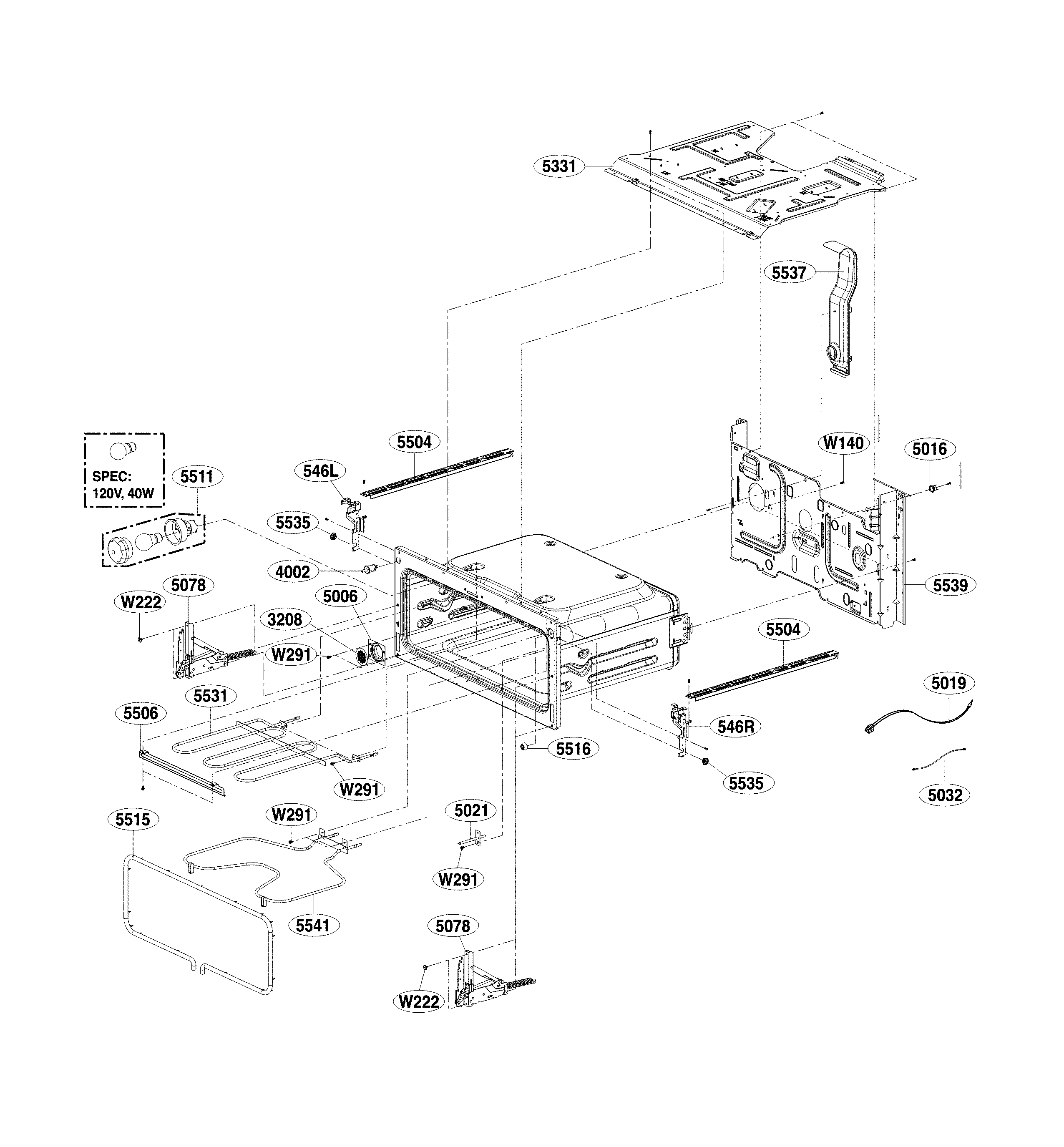LG LDE4411ST/00 upper cavity parts diagram