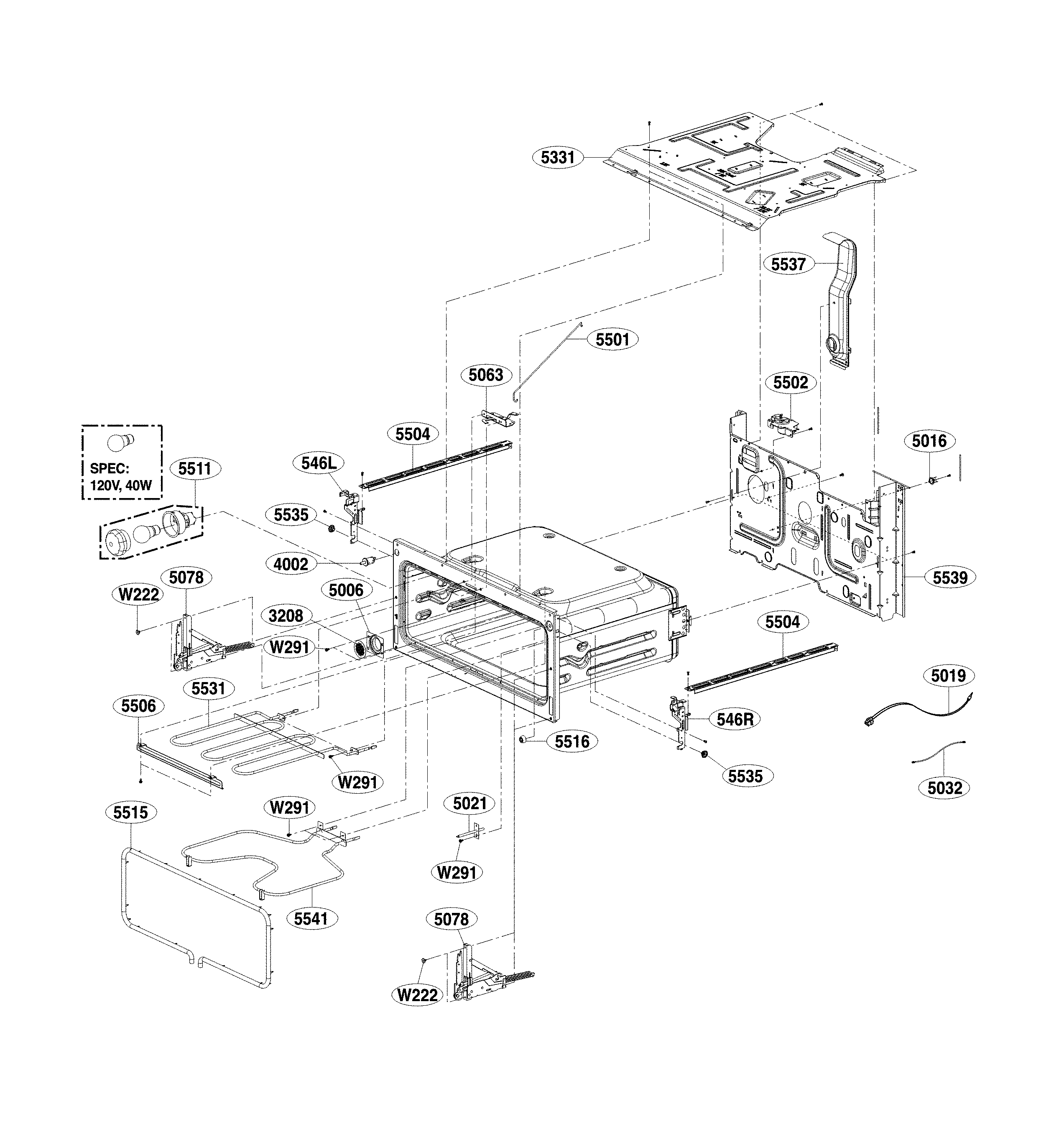 LG LDE4413BD/00 upper cavity parts diagram