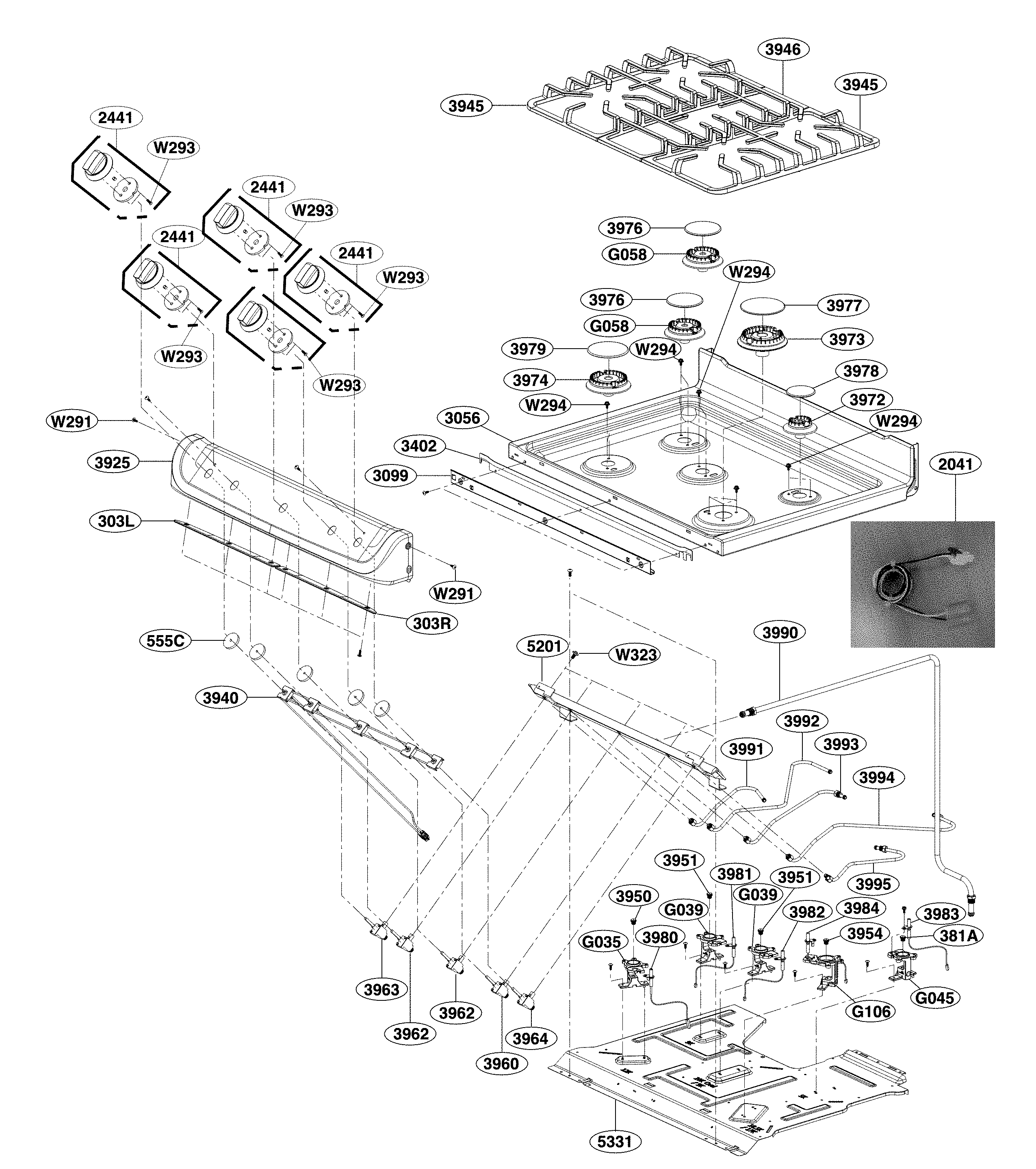 LG LDG4311ST/00 cooktop parts diagram
