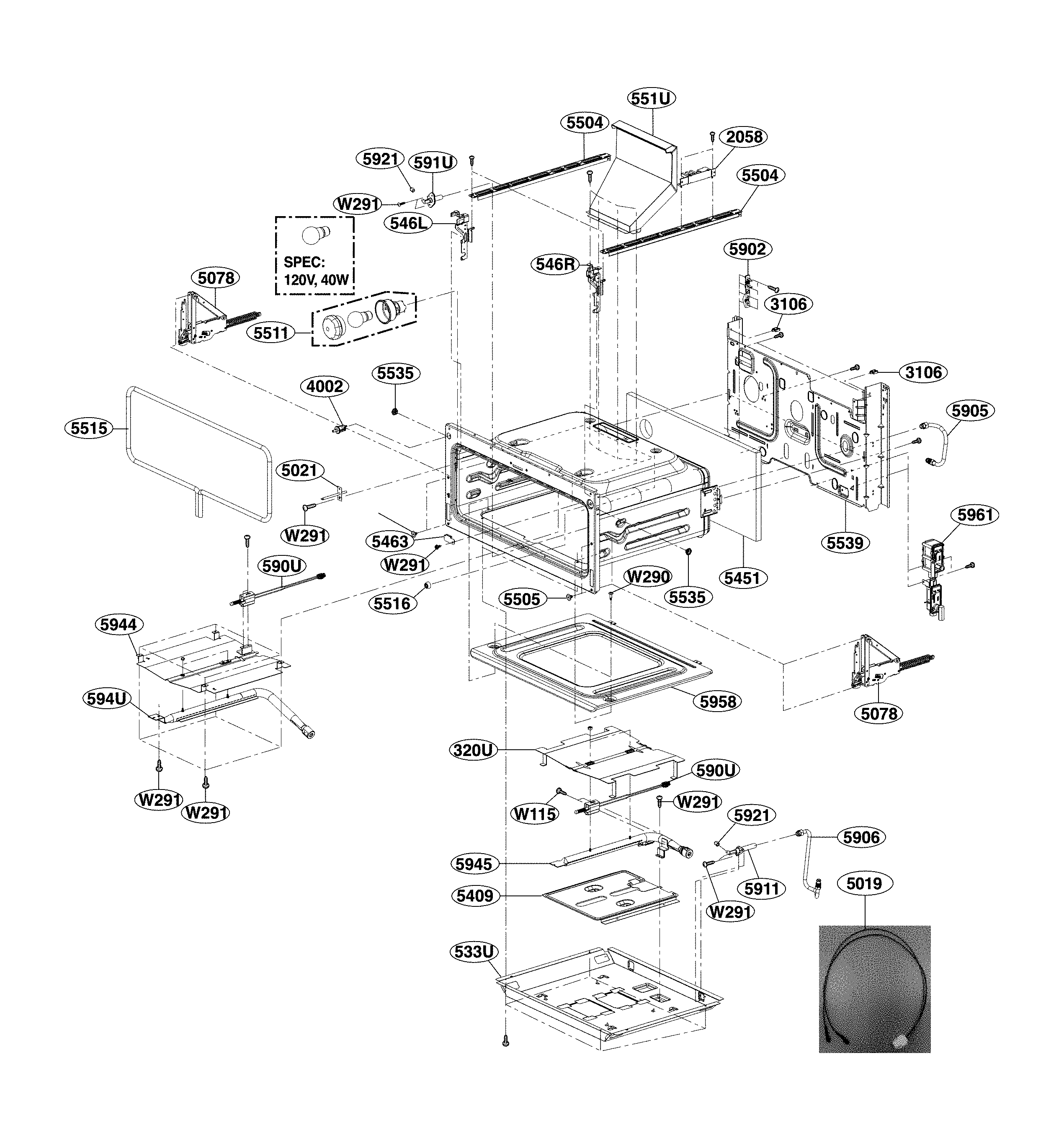 LG LDG4311ST/00 upper cavity parts diagram