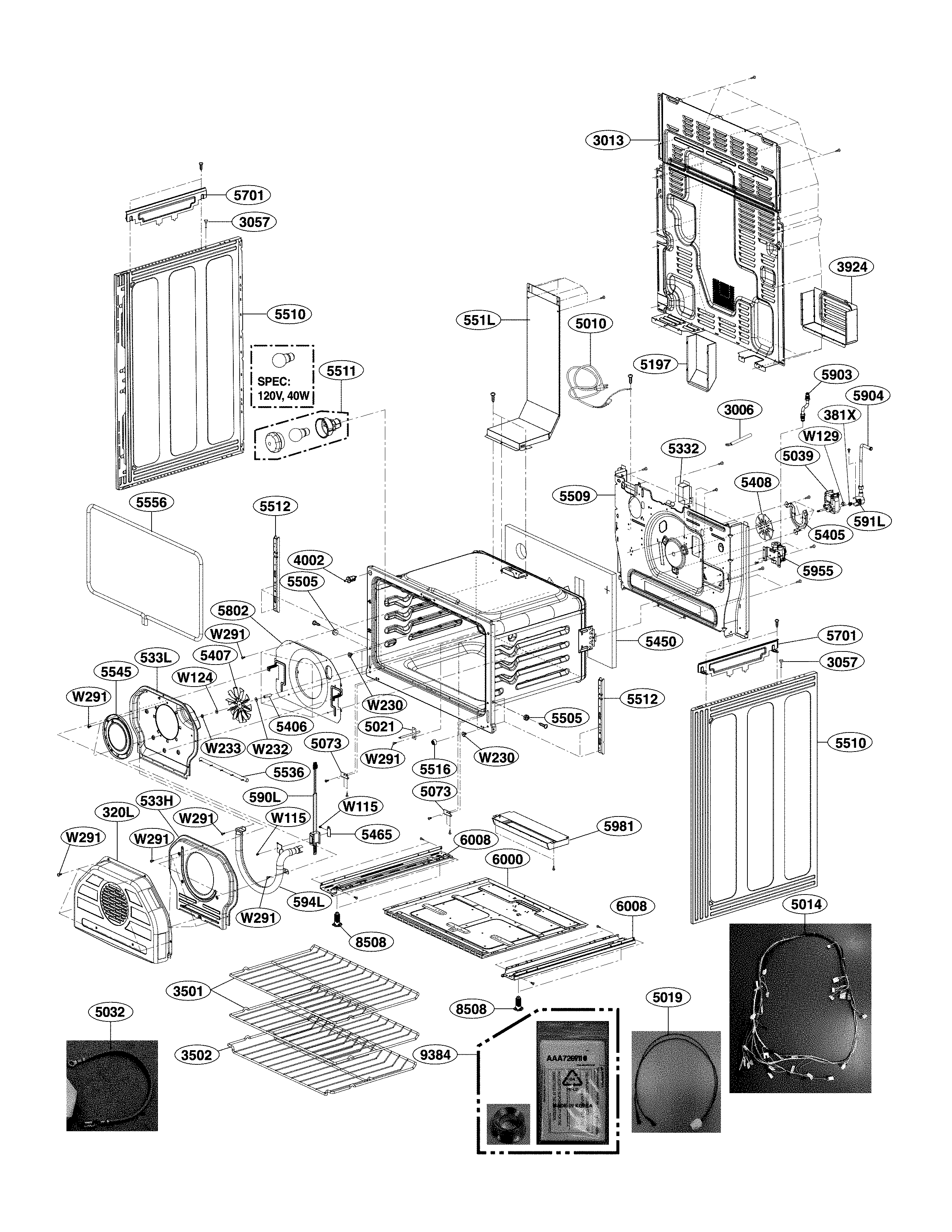 LG LDG4311ST/00 lower cavity parts diagram