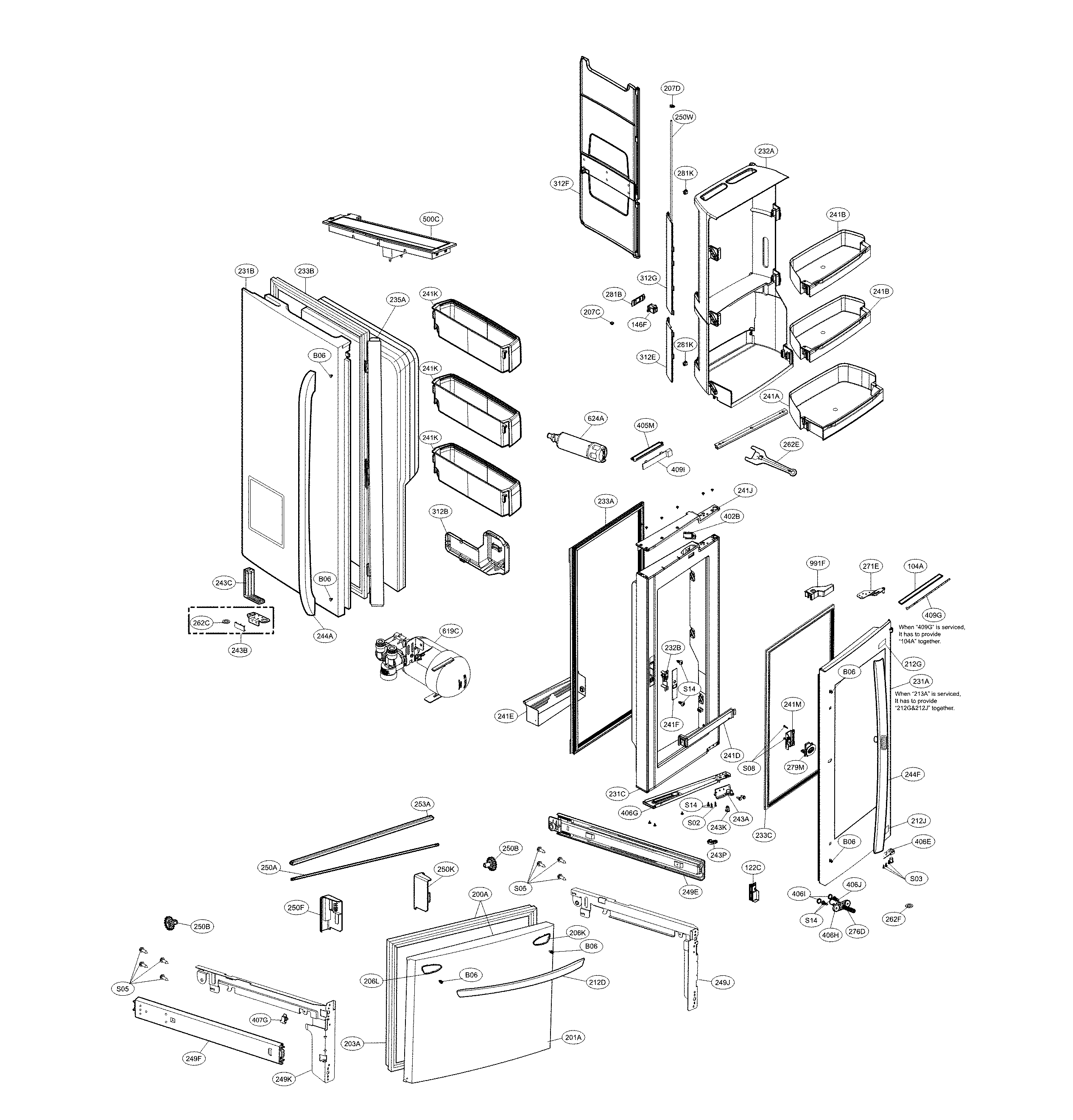 LG LFXS30796D/00 door parts diagram