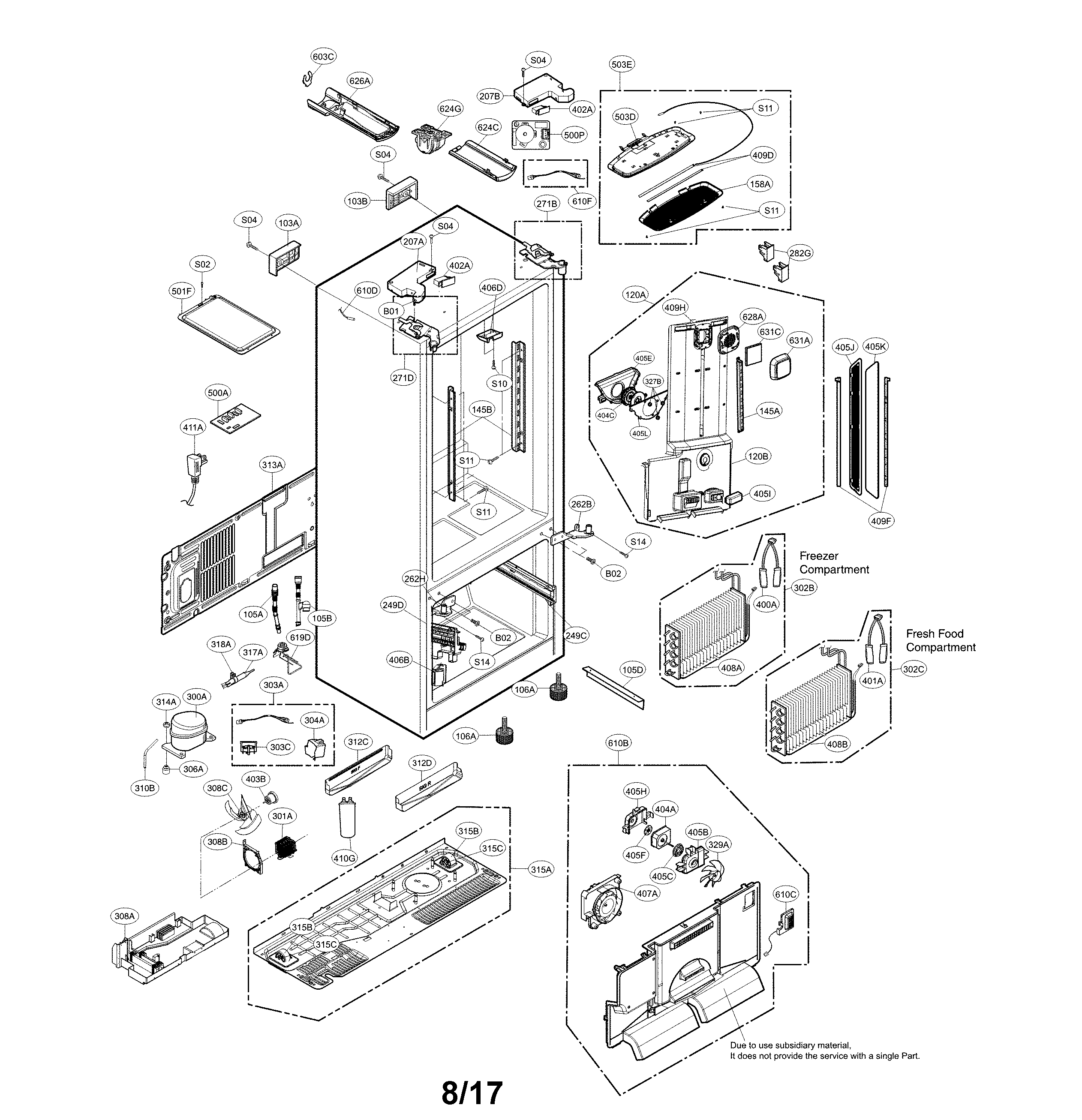 LG LFXS30796S/00 case parts diagram