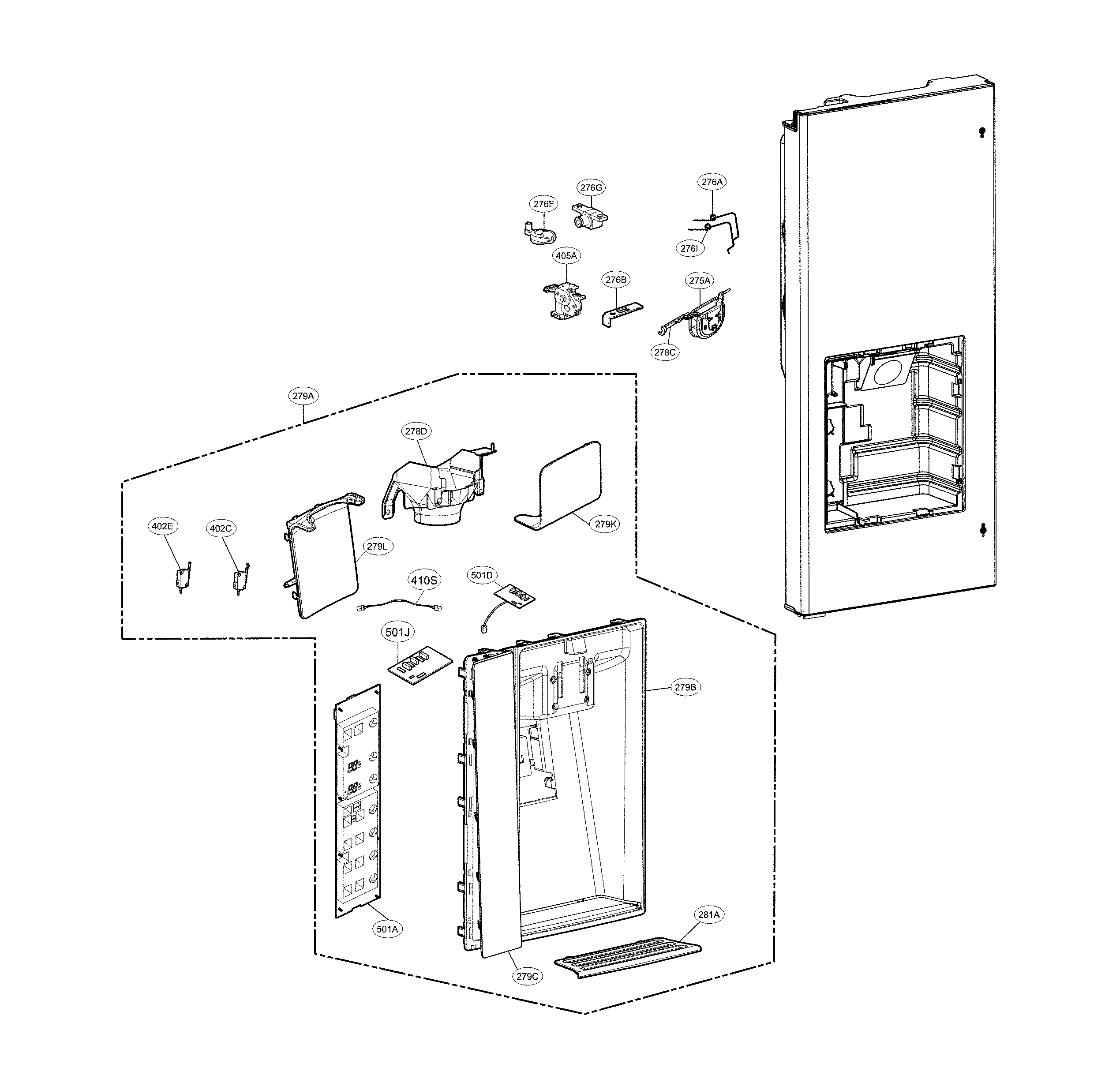 LG LMXC23796D/00 dispenser parts diagram