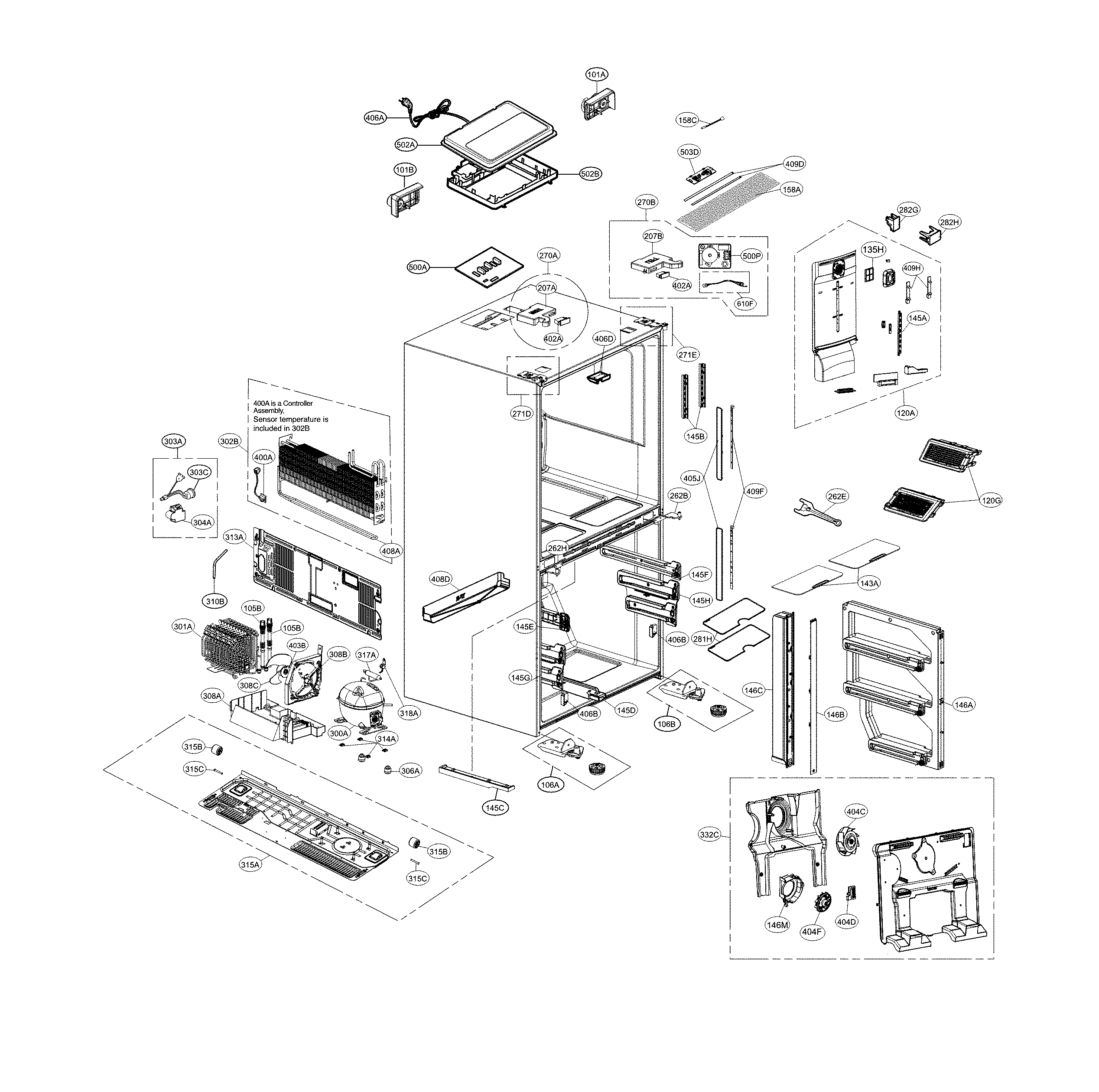 LG LNXC23726S/00 case parts diagram