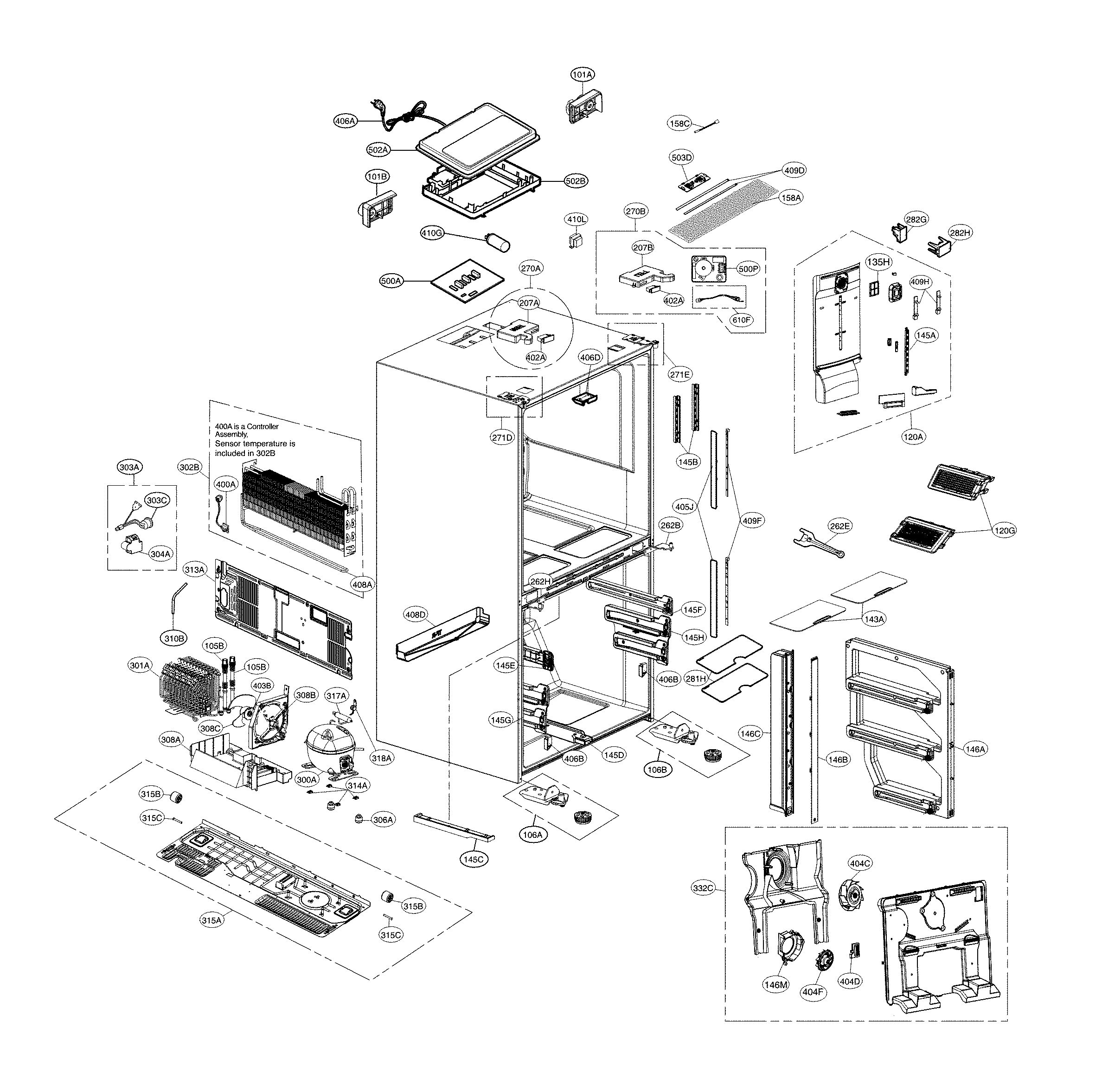 LG LNXS30866D/00 case parts diagram